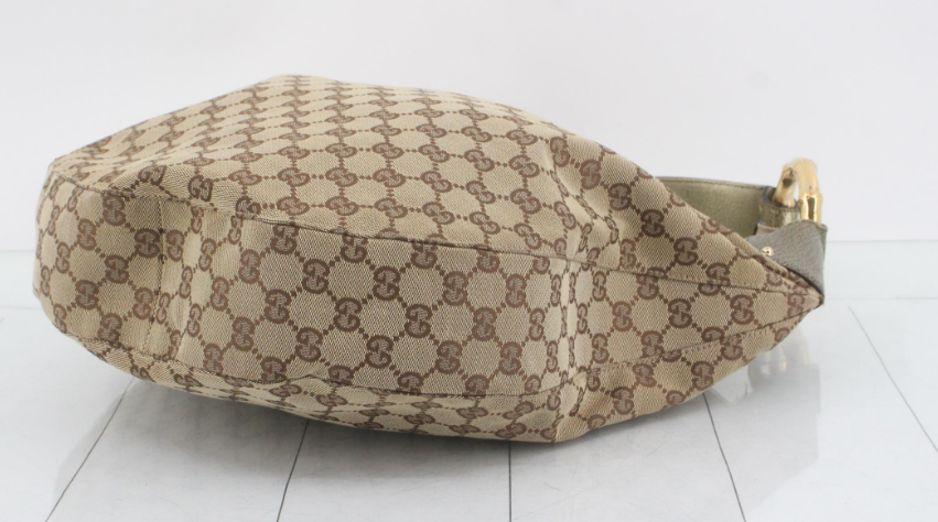 Gucci Bamboo ring GG Canvas con Metal verde metalizado