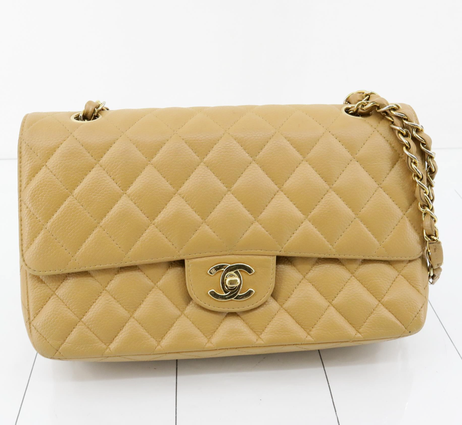 Chanel Timeless 25 Beige Caviar Skin Double Chain