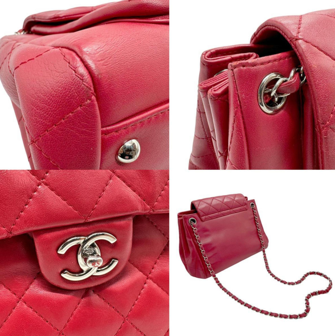 Chanel Timeless Rojo estructurado | Piel de cordero con herrajes plateados