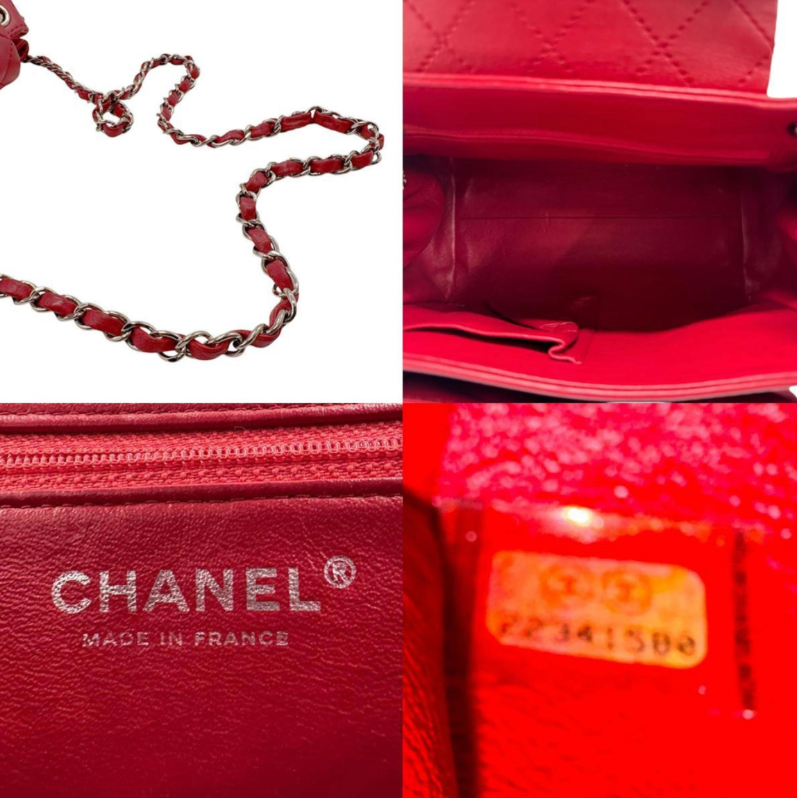 Chanel Timeless Rojo estructurado | Piel de cordero con herrajes plateados