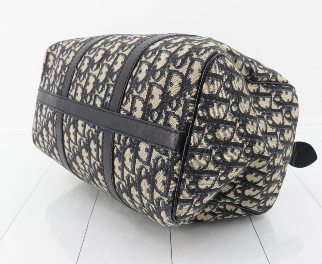 Christian Dior Trotter Boston Bag en canvas monogram azul y cuero