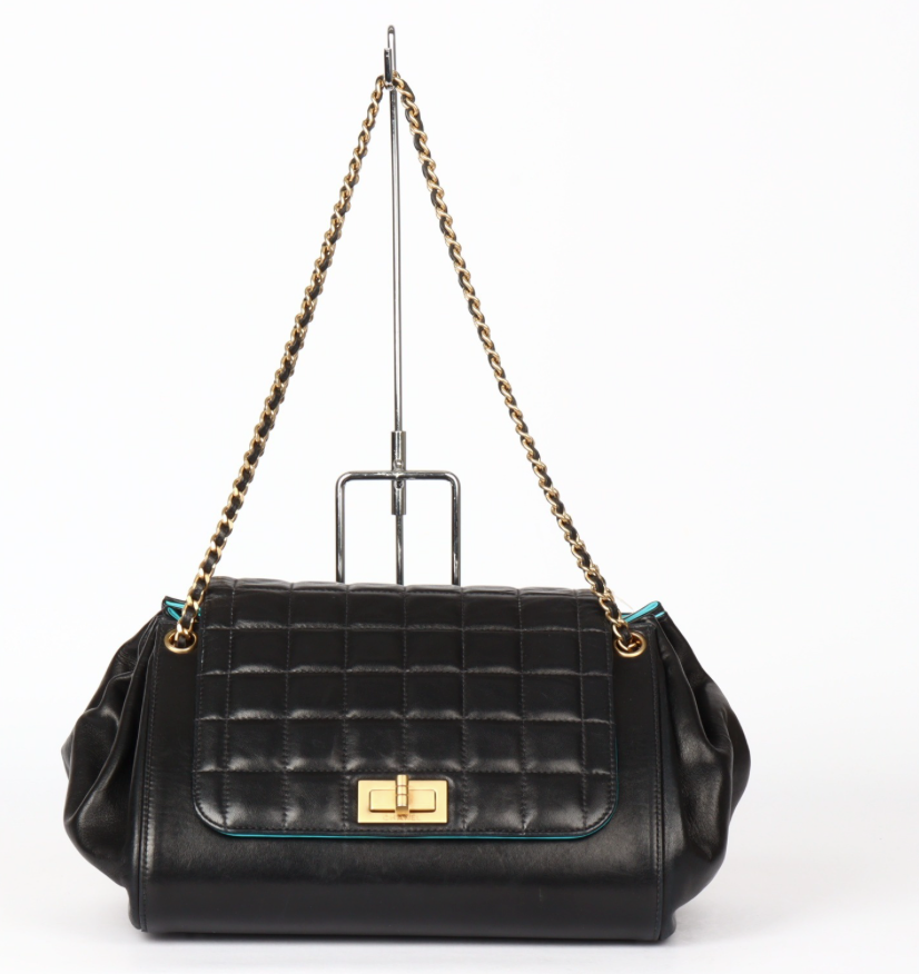 Chanel Choco Bar 2.55 Mini Chain Shoulder – Piel de Cordero Negro y Turquesa