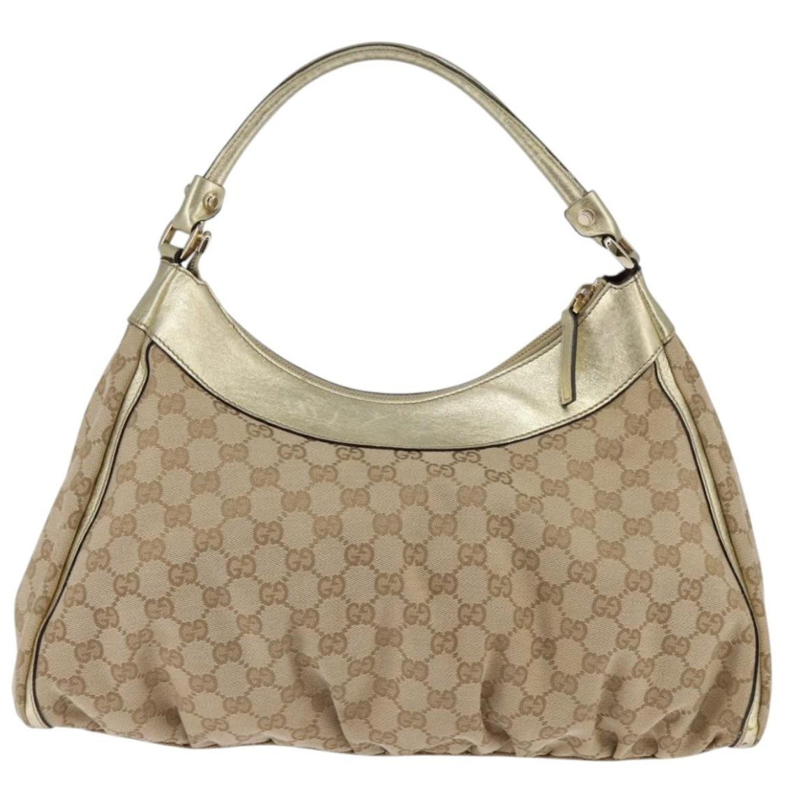 Gucci D-Ring Tote Bag – Monograma beige con piel dorada