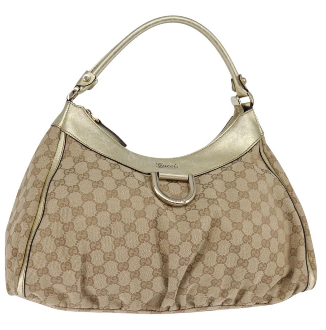 Gucci D-Ring Tote Bag – Monograma beige con piel dorada