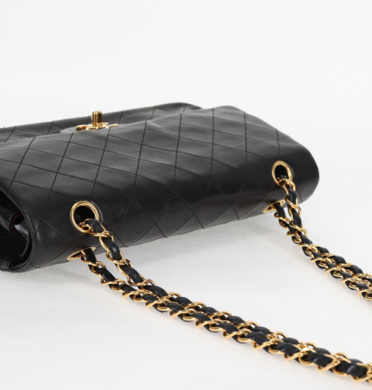 Chanel Timeless Doble Flap 25 cm en piel de cordero negra