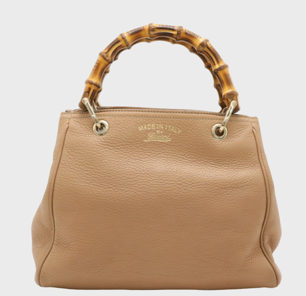 Bolso Bamboo pequeño en piel camel con interior floral
