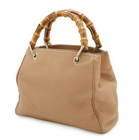 Bolso Bamboo pequeño en piel camel con interior floral