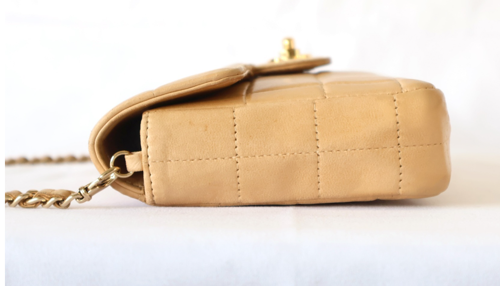 Chanel Choco Bar Lambskin Shoulder Bag — Beige