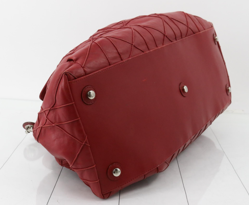 Christian Dior Soft Cannage Chain Tote Large – Piel Roja con Cadena Plateada