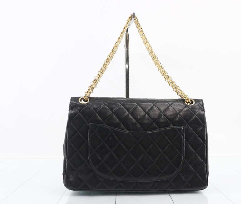 Chanel Timeless 27 Doble Solapa Negra Classic Flap Medium – 2.55 Cadena Dorada