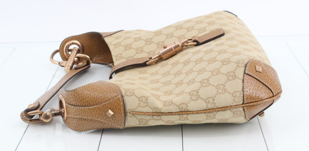 Gucci jackie gg canvas gold rosado y marron