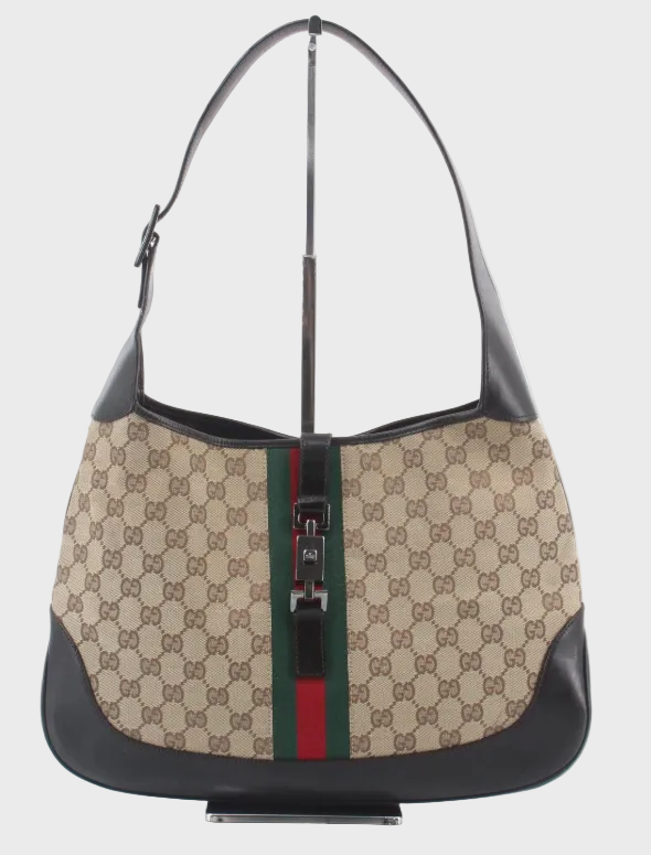 Gucci Jackie Grande Clásico Vintage | GG Canvas & Piel Marrón Oscuro
