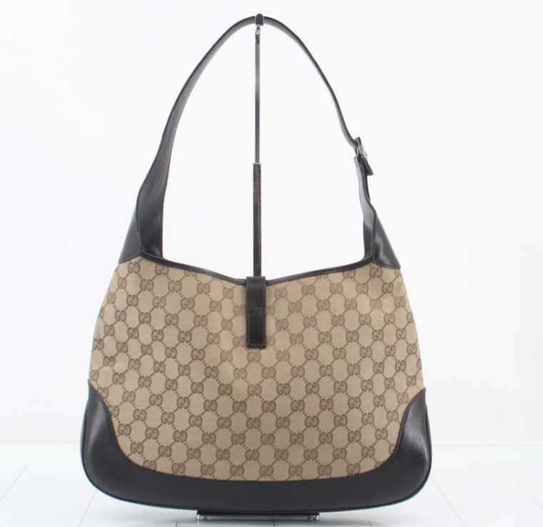 Gucci Jackie Grande Clásico Vintage | GG Canvas & Piel Marrón Oscuro