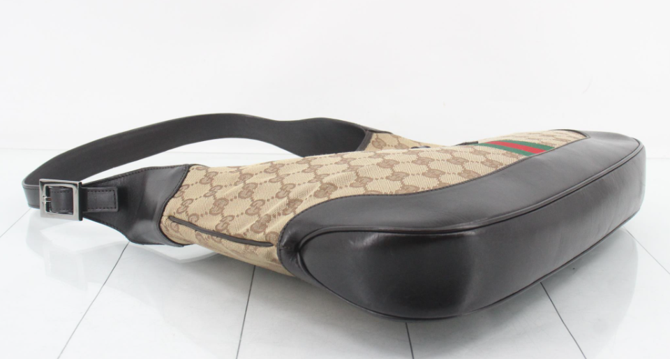 Gucci Jackie Grande Clásico Vintage | GG Canvas & Piel Marrón Oscuro