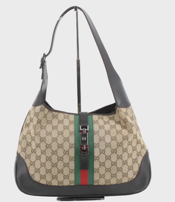 Gucci Jackie Grande Clásico Vintage | GG Canvas & Piel Marrón Oscuro