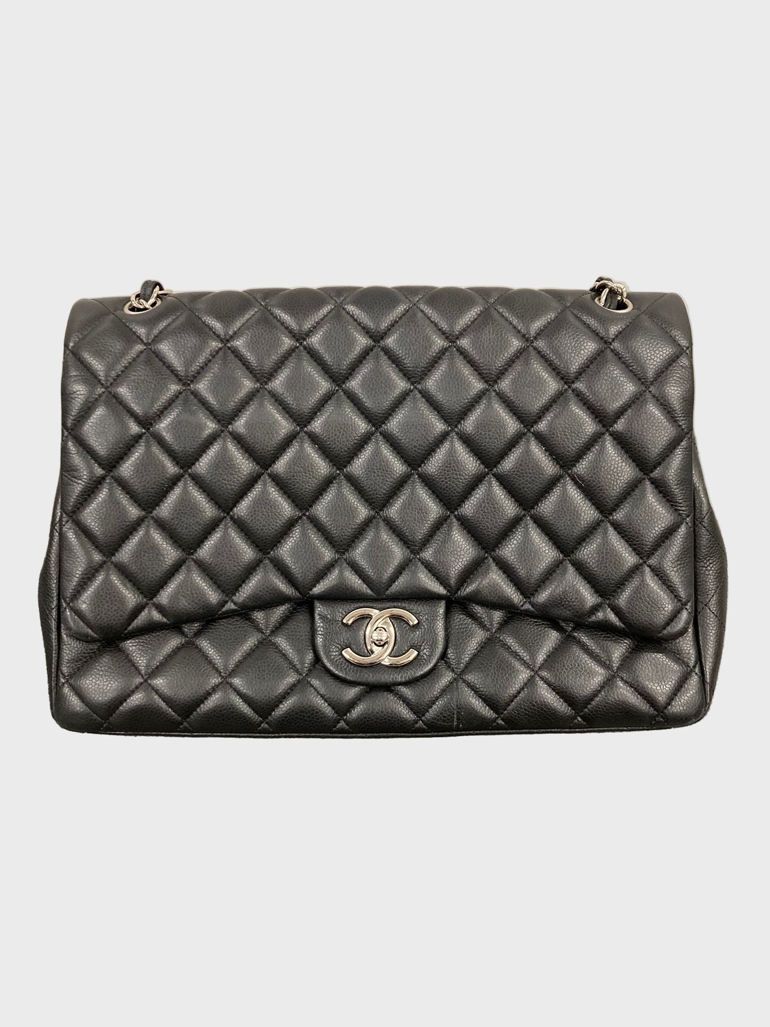 CHANEL Classic Double Flap 34 Caviar Bordeaux con herrajes plateados