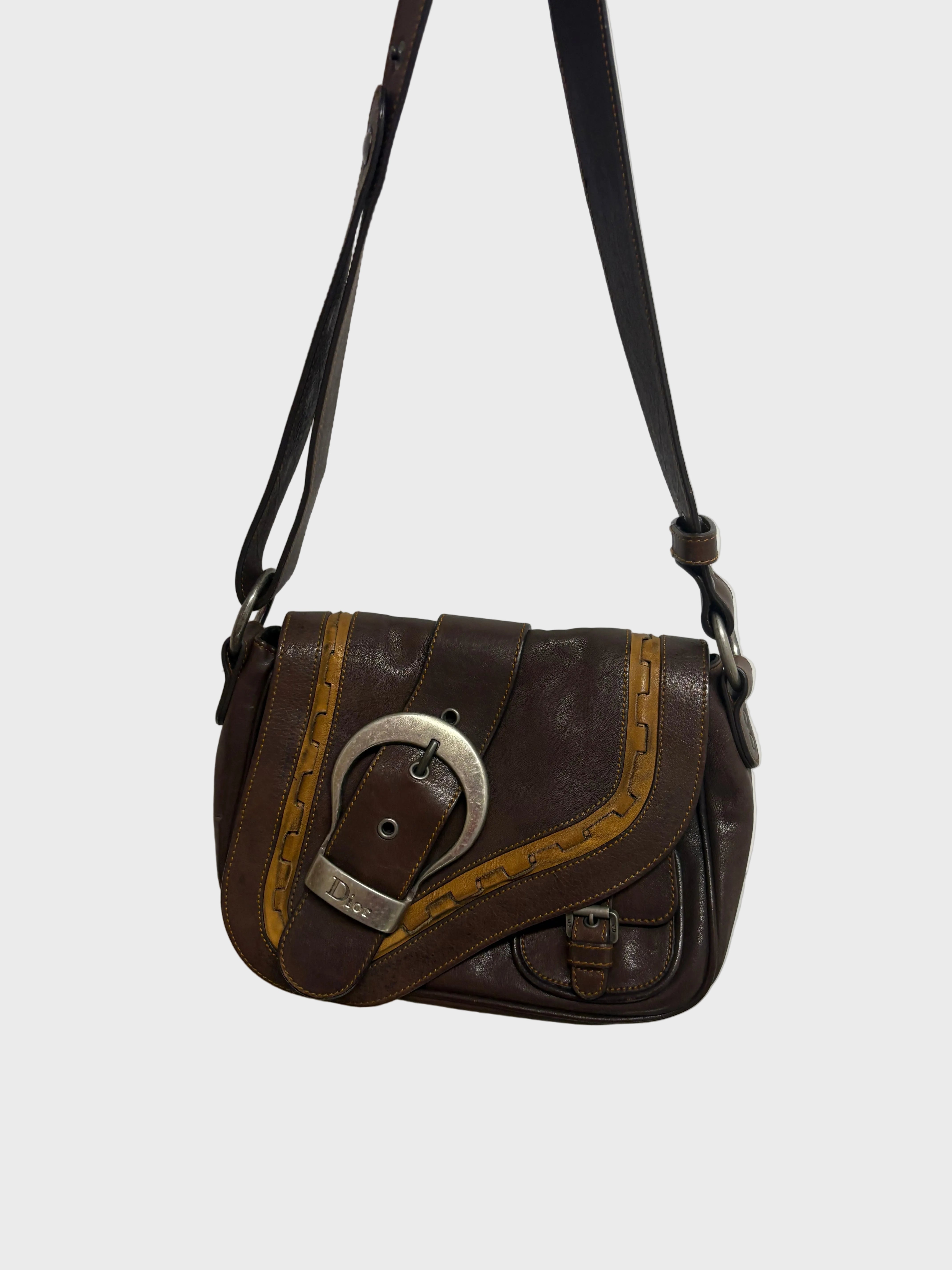 Christian Dior Gaucho Shoulder Bag Chocolate – Piel Marrón