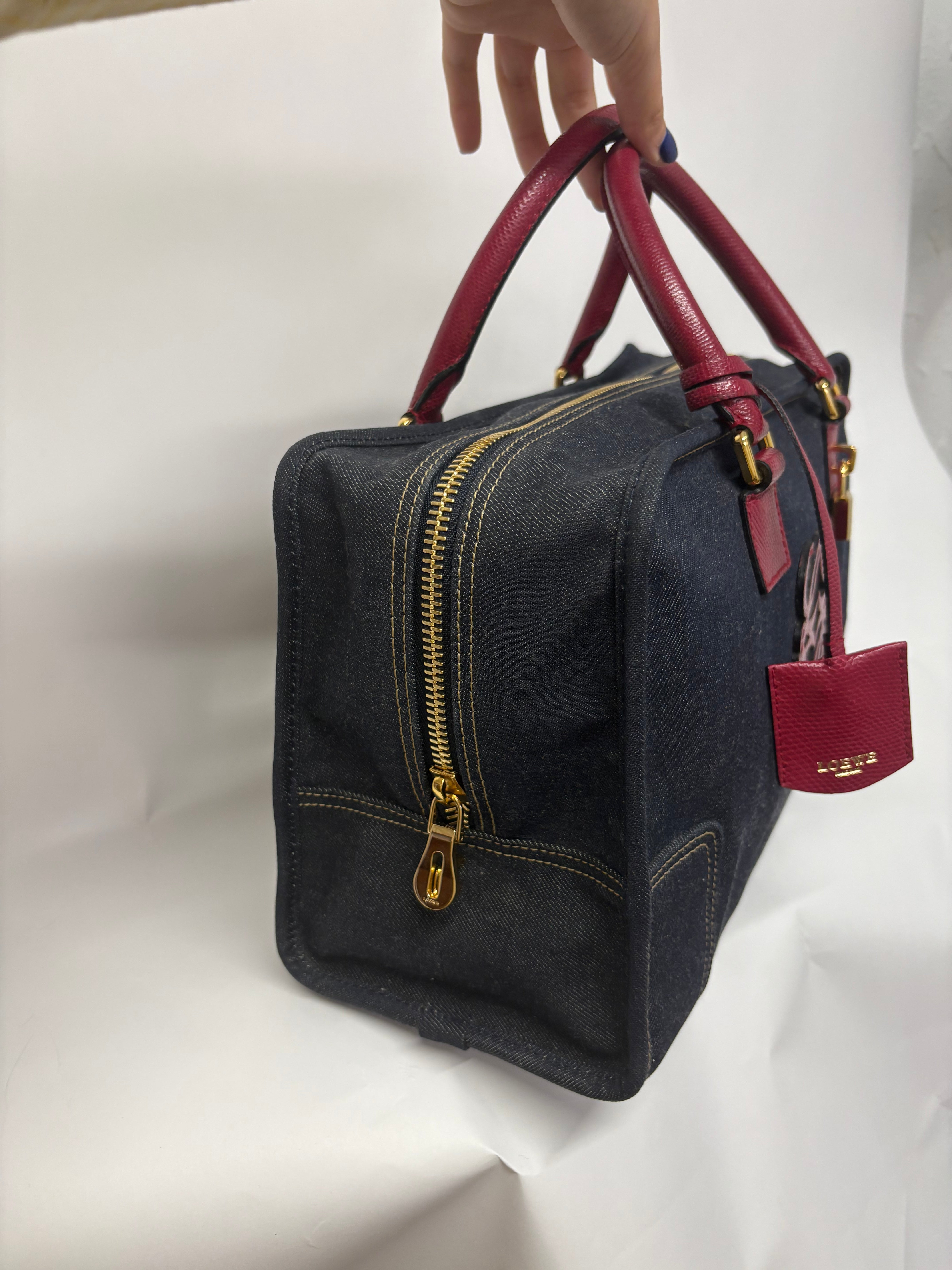 Loewe amazona 35 denim azul y rosa