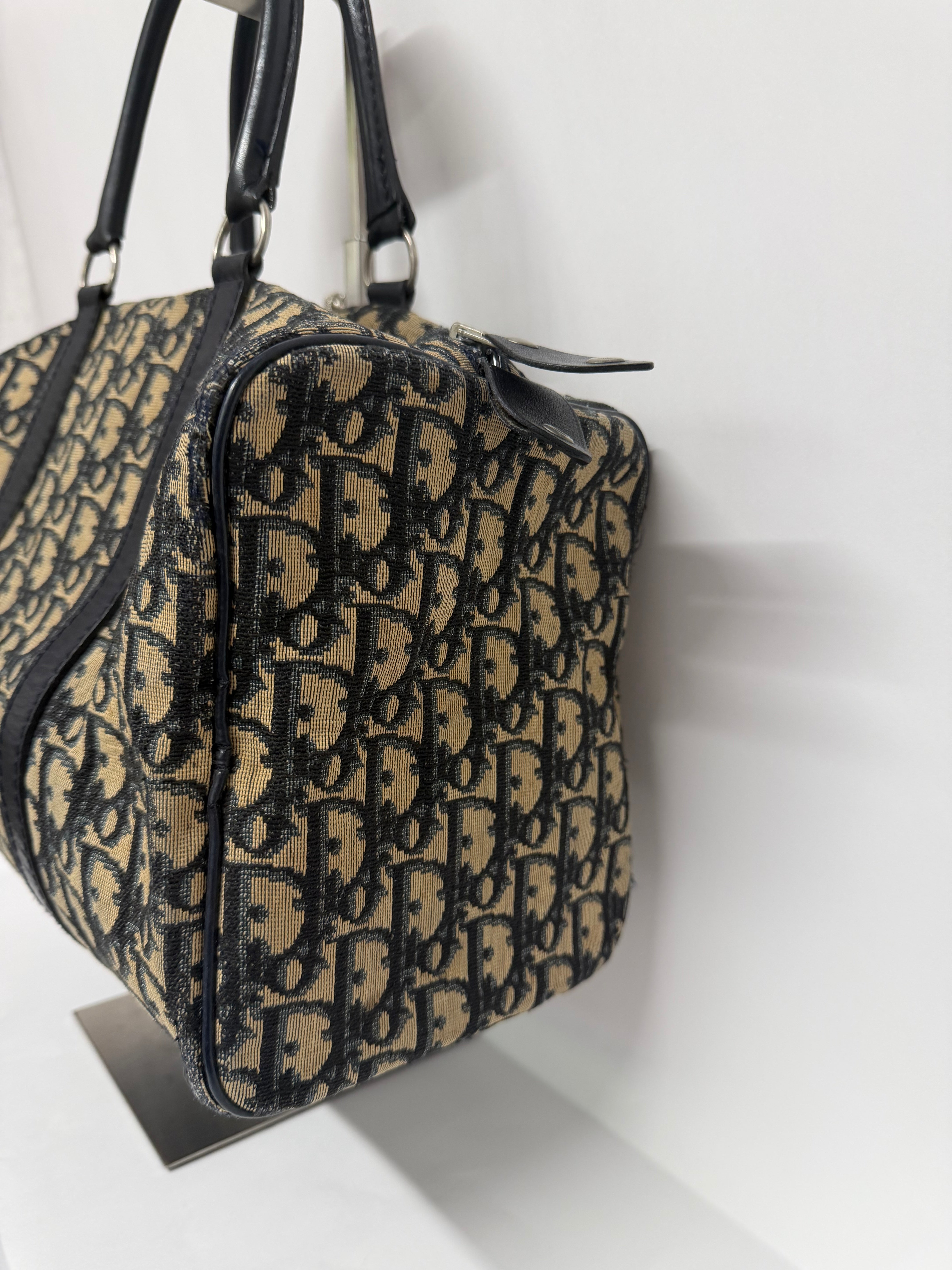Dior Trotter Boston Bag Canvas x Leather Azul Marino