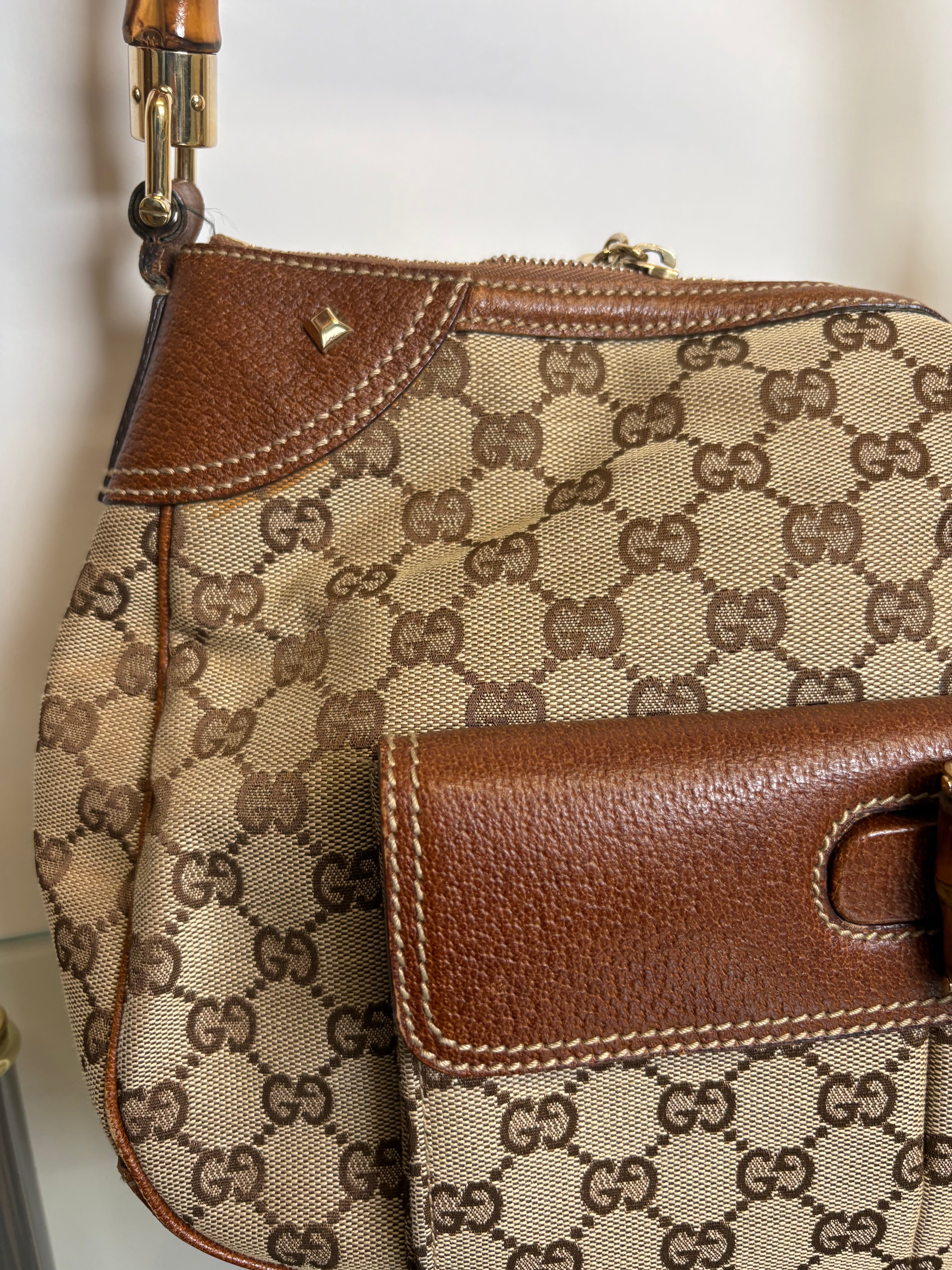 Gucci bamboo gg canvas marrón con bandolera (extra)
