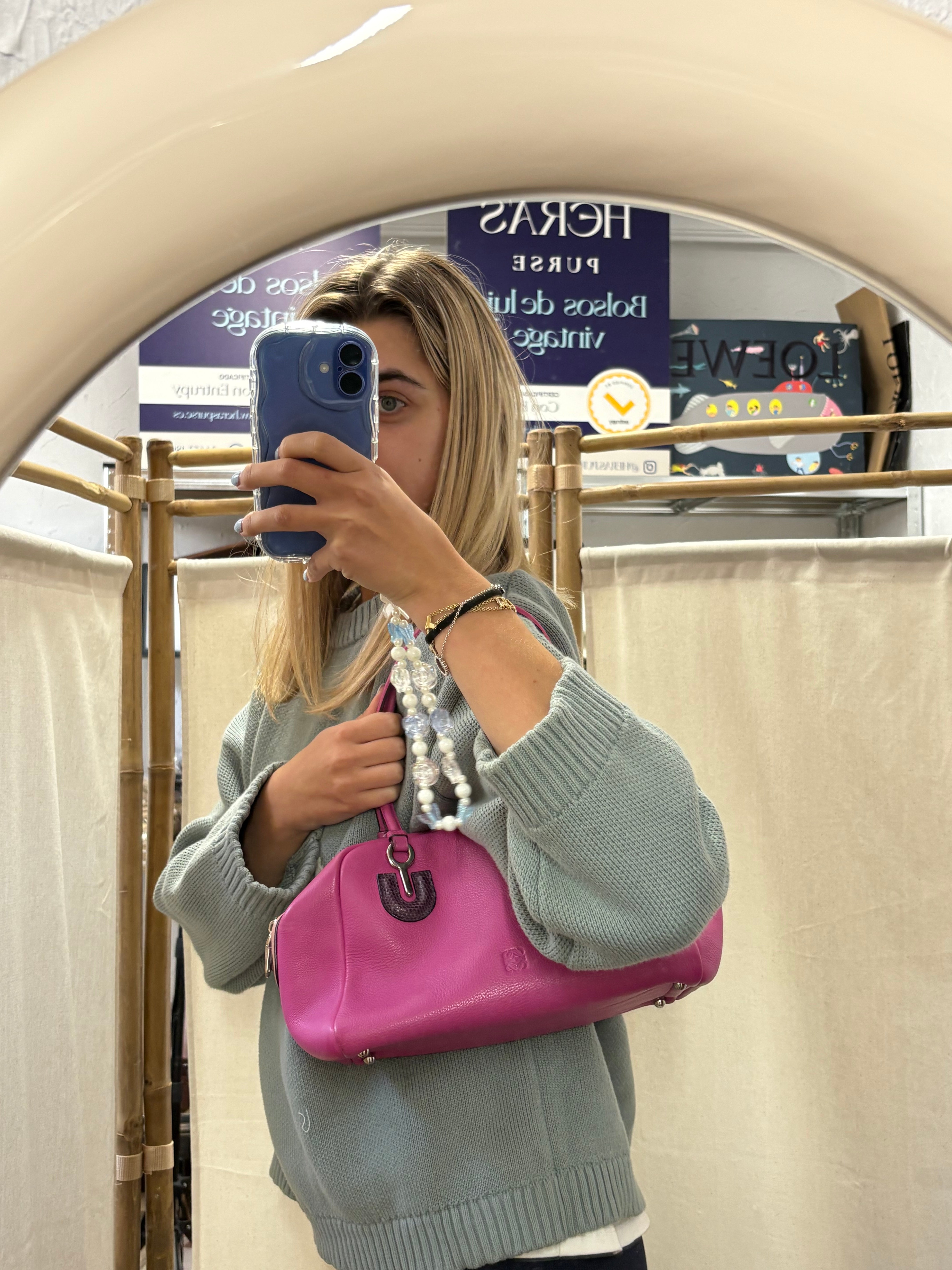 Loewe Bolso Vintage Fucsia Piel con Detalles Exóticos