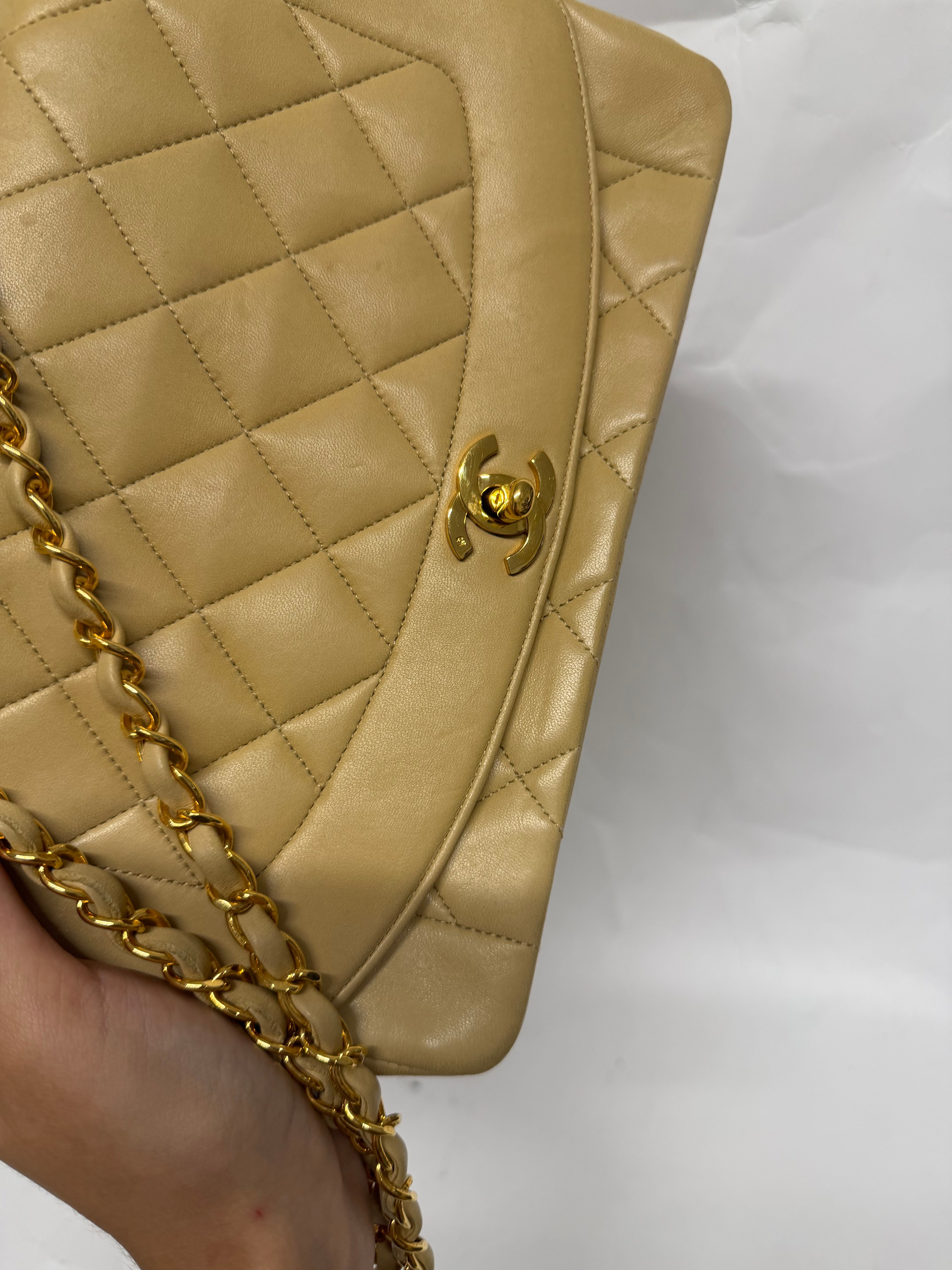 Chanel Diana Matelassé Lambskin Chain Shoulder Bag | Beige