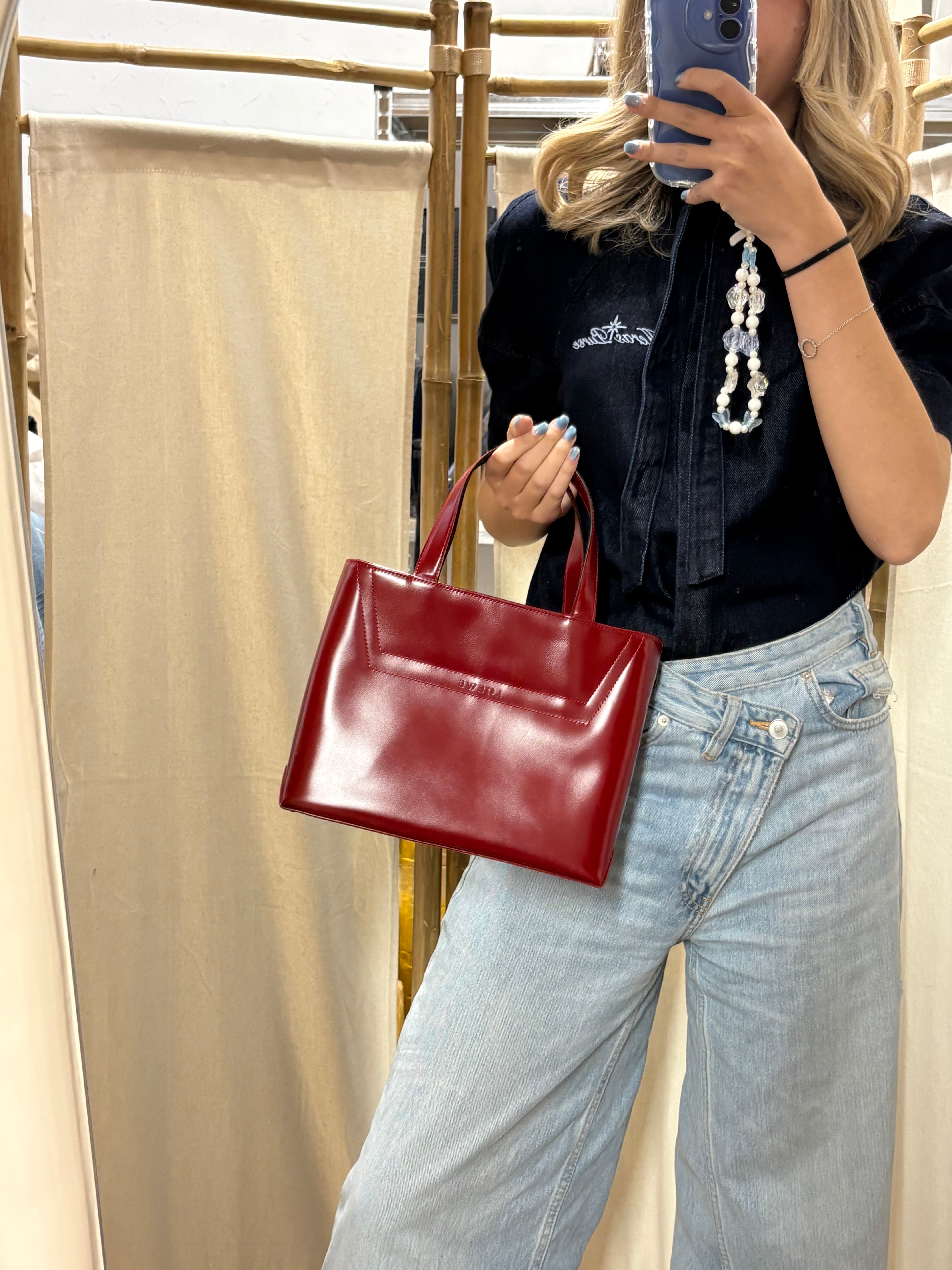 Loewe vintage estructurado cuadrado mini en piel cepillada roja