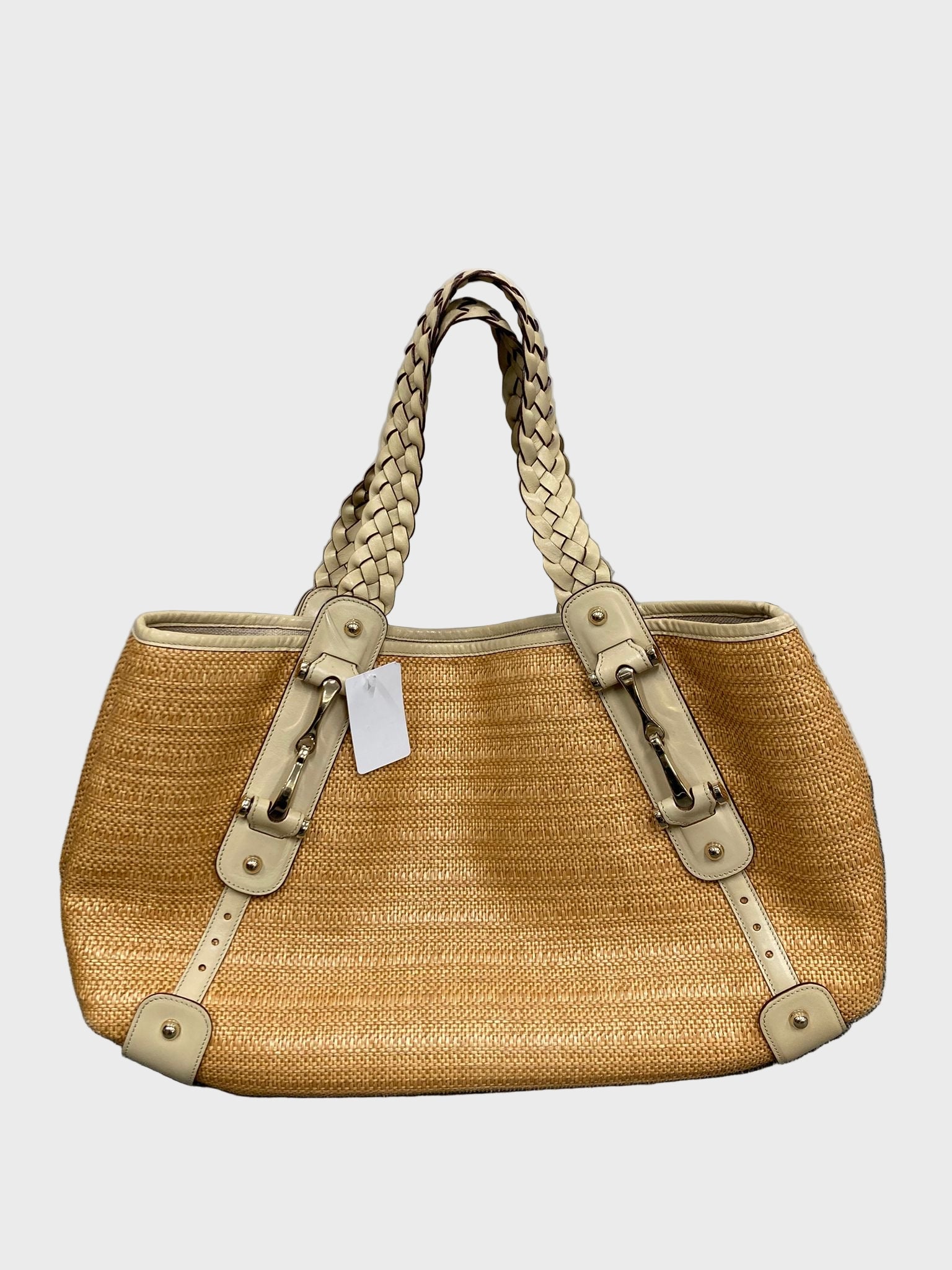Gucci Horsebit Tote Bag en rafia y piel beige trenzada