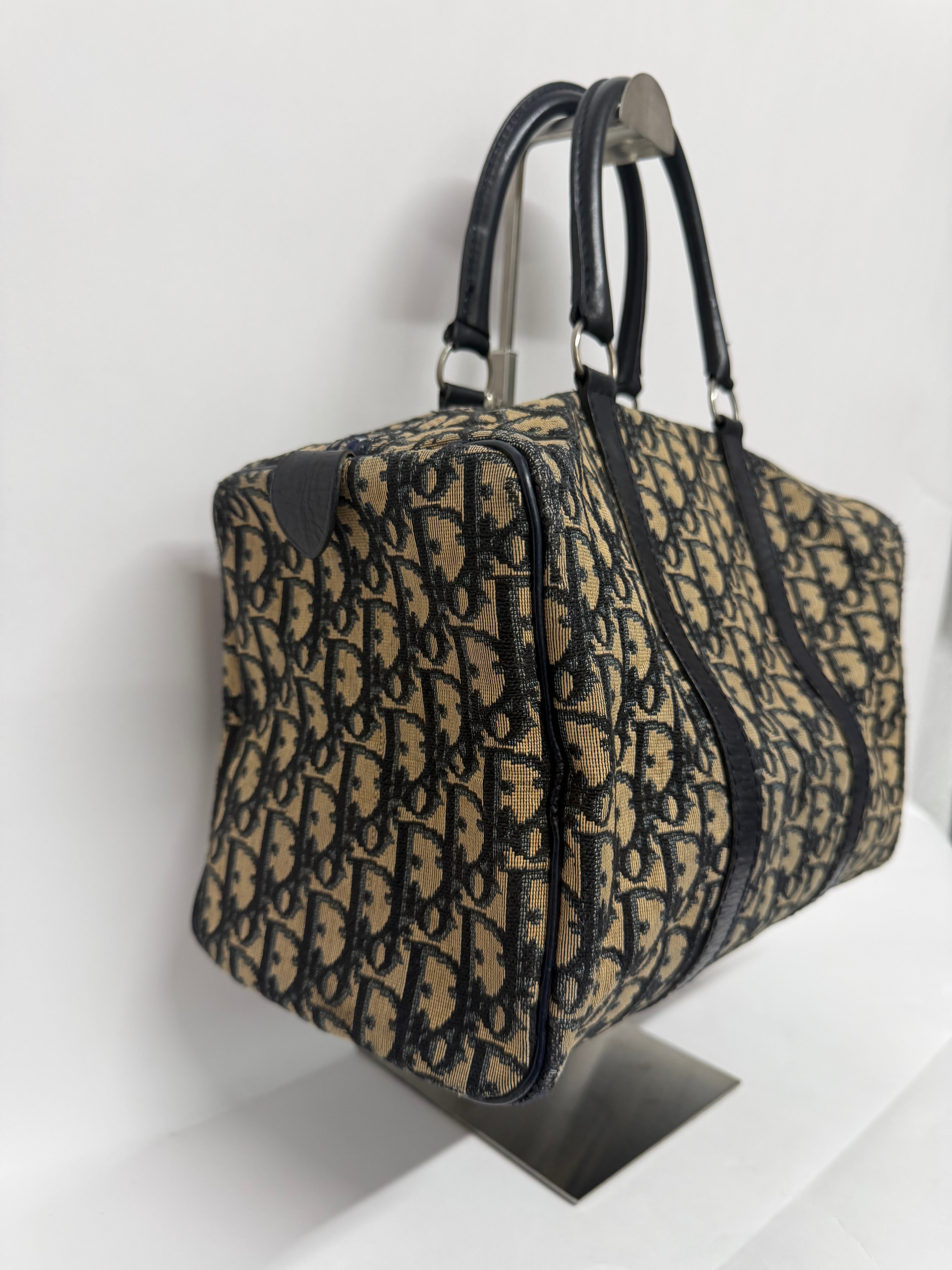 Dior Trotter Boston Bag Canvas x Leather Azul Marino
