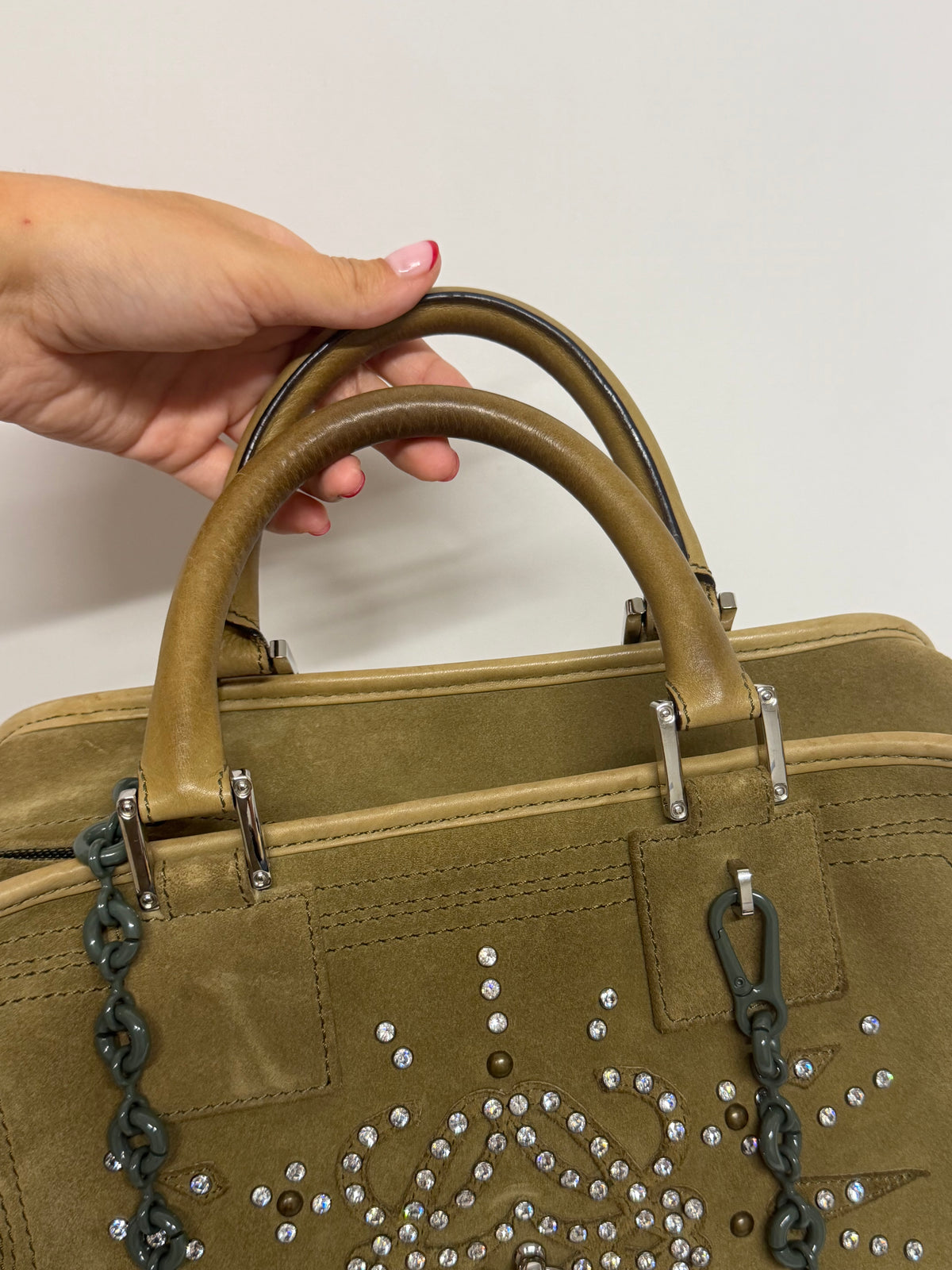 Loewe Amazona 28 Ante Caqui con Cristales de Swarovski · Herrajes Plata