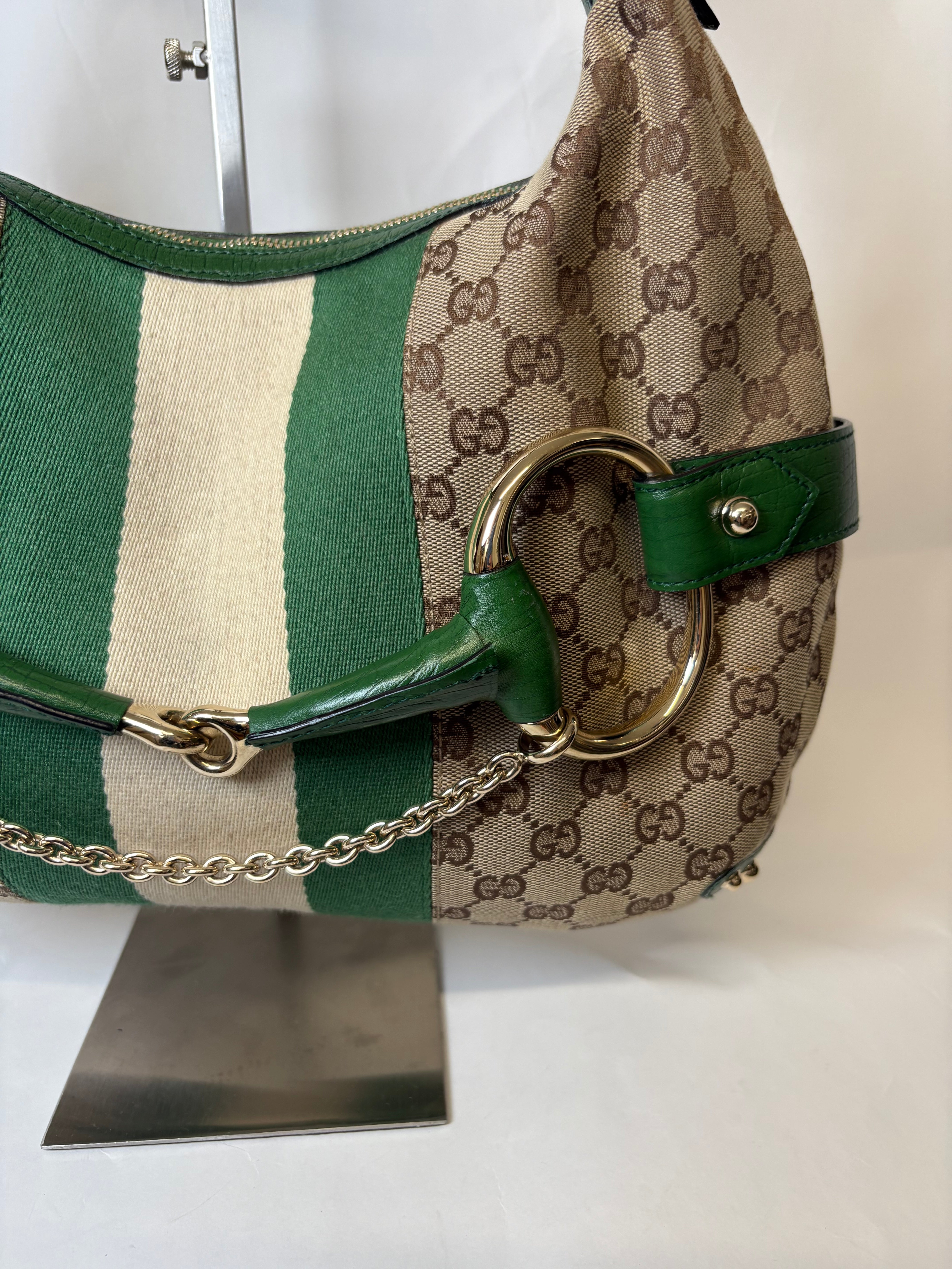Gucci Horsebit Hobo chain large GG Canvas Verde Web