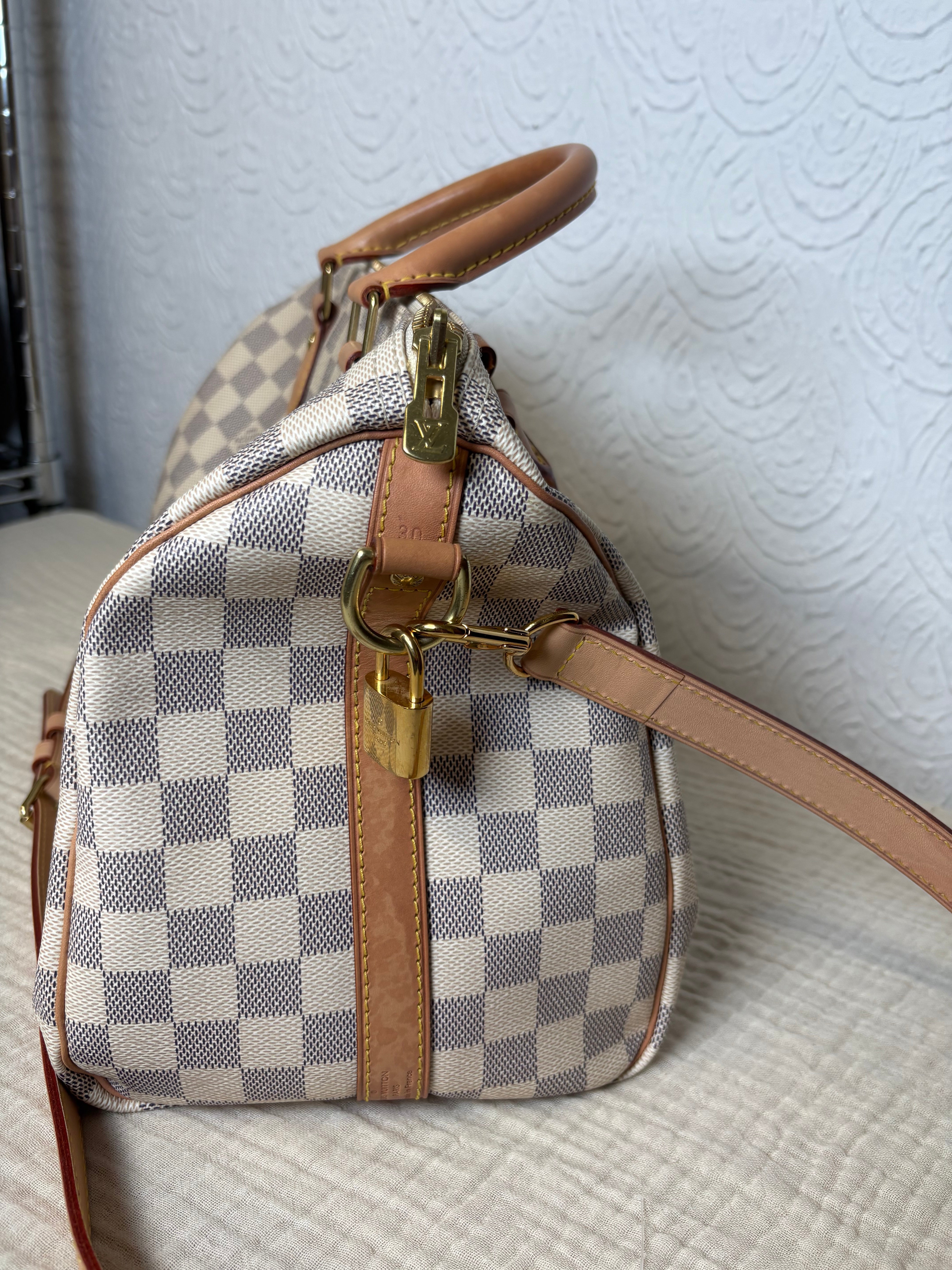 Louis Vuitton Speedy 30 Bandoulière Canvas Damier Azur y piel vachetta