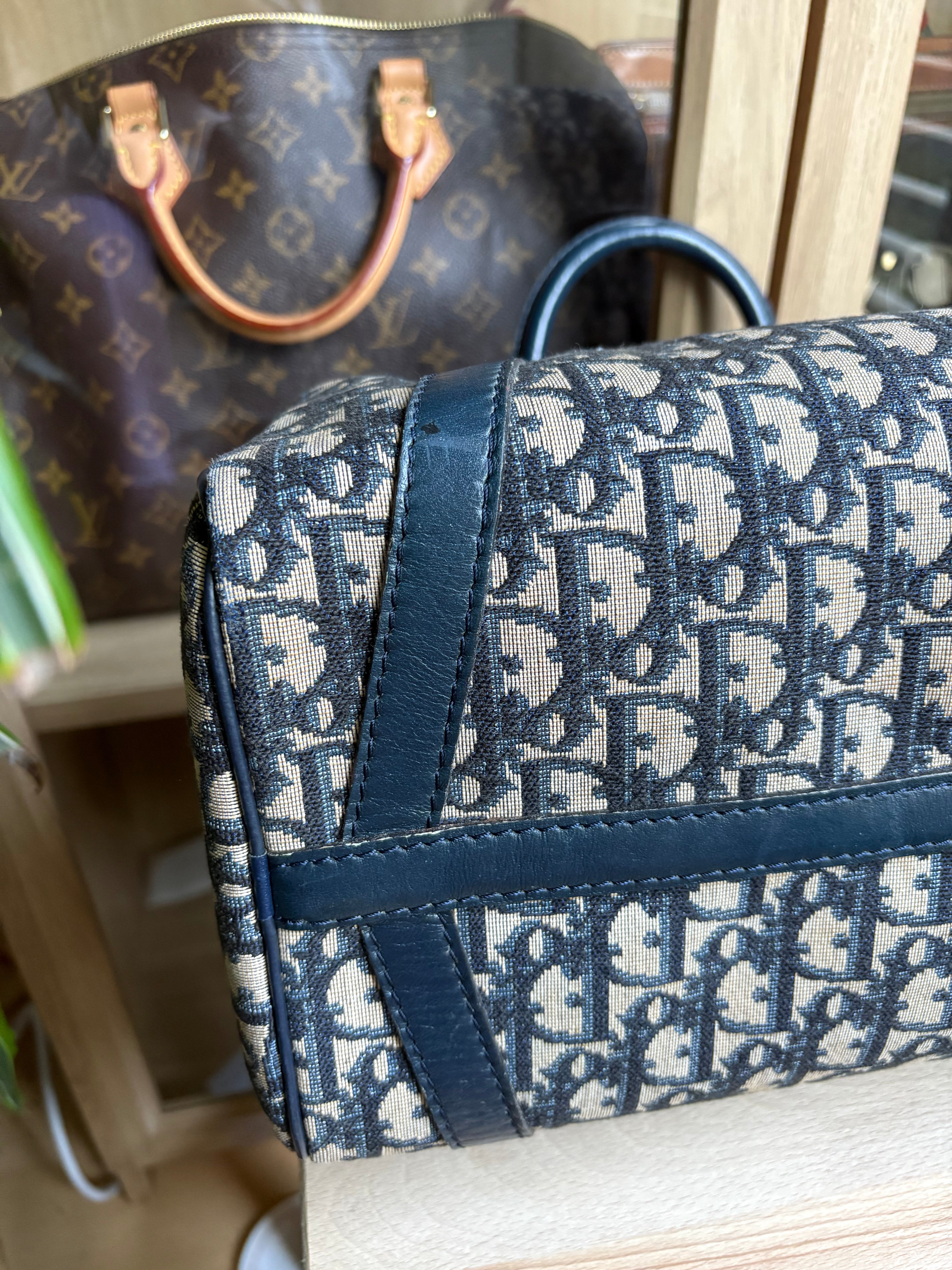 Bolso Dior Trotter Boston monograma Oblique azul marino – Talla 30