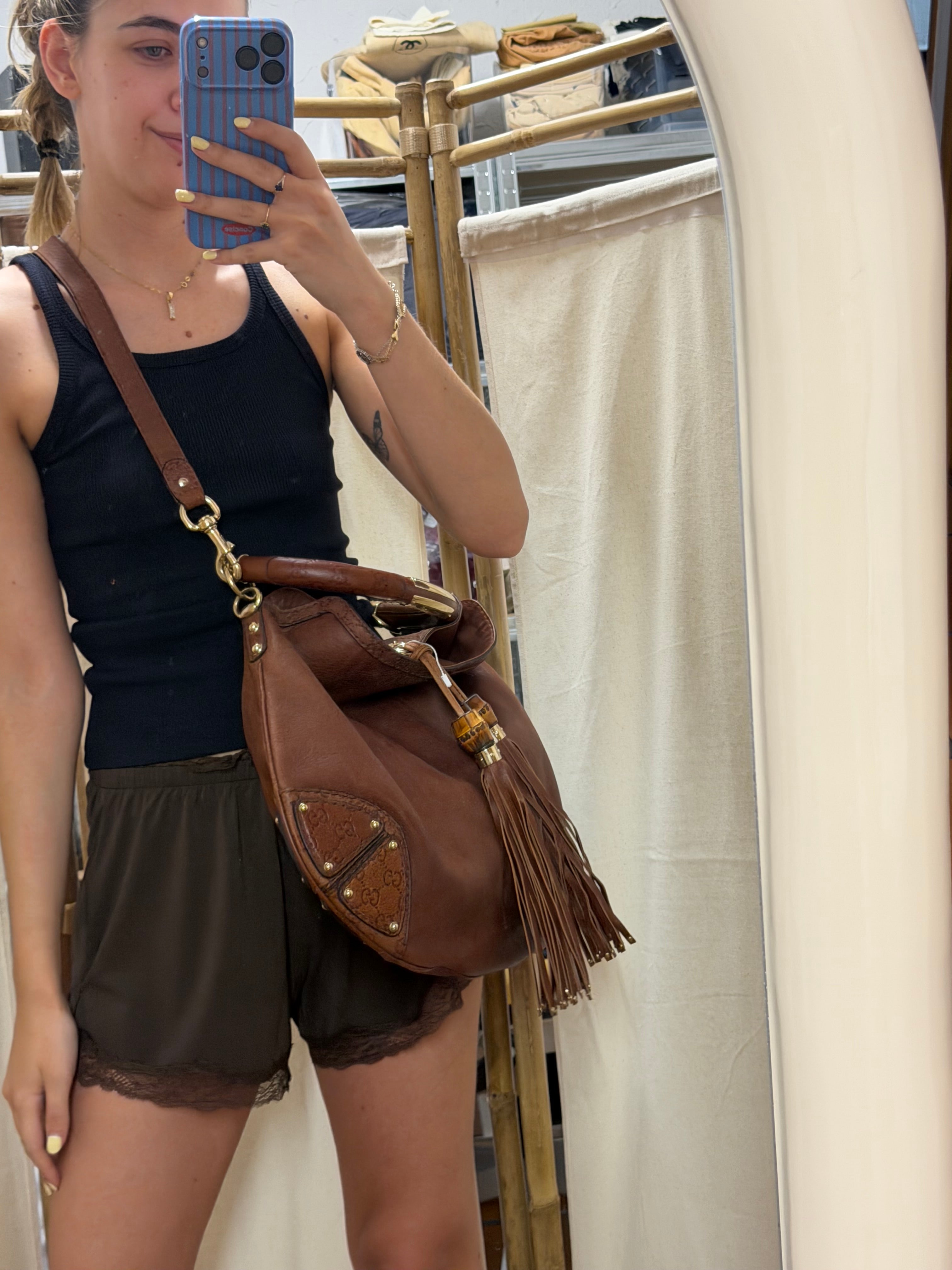 Gucci Indy Satchel Guccissima con Bambú XL