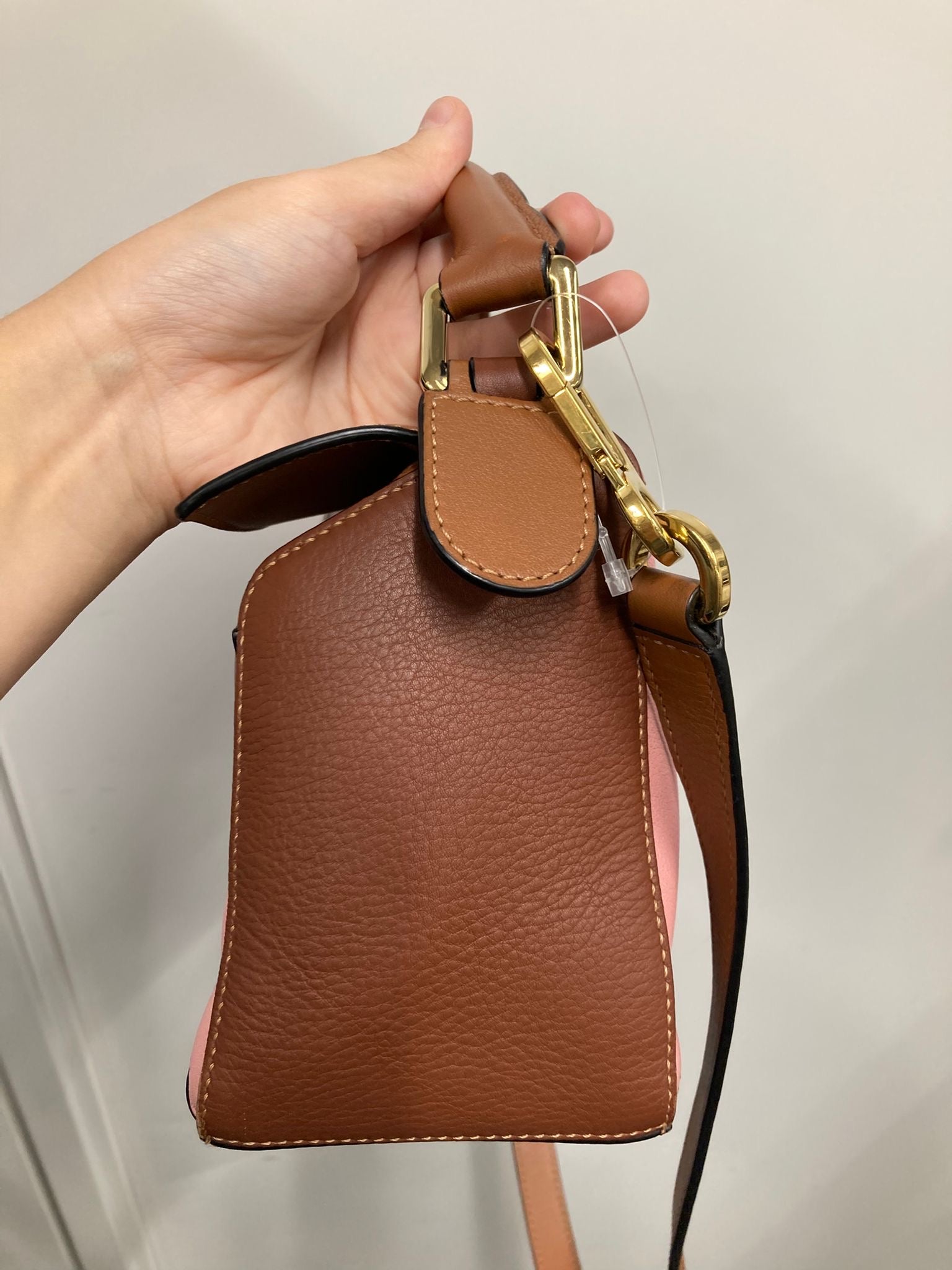 Loewe Puzzle Small tricolor en piel marrón y rosa