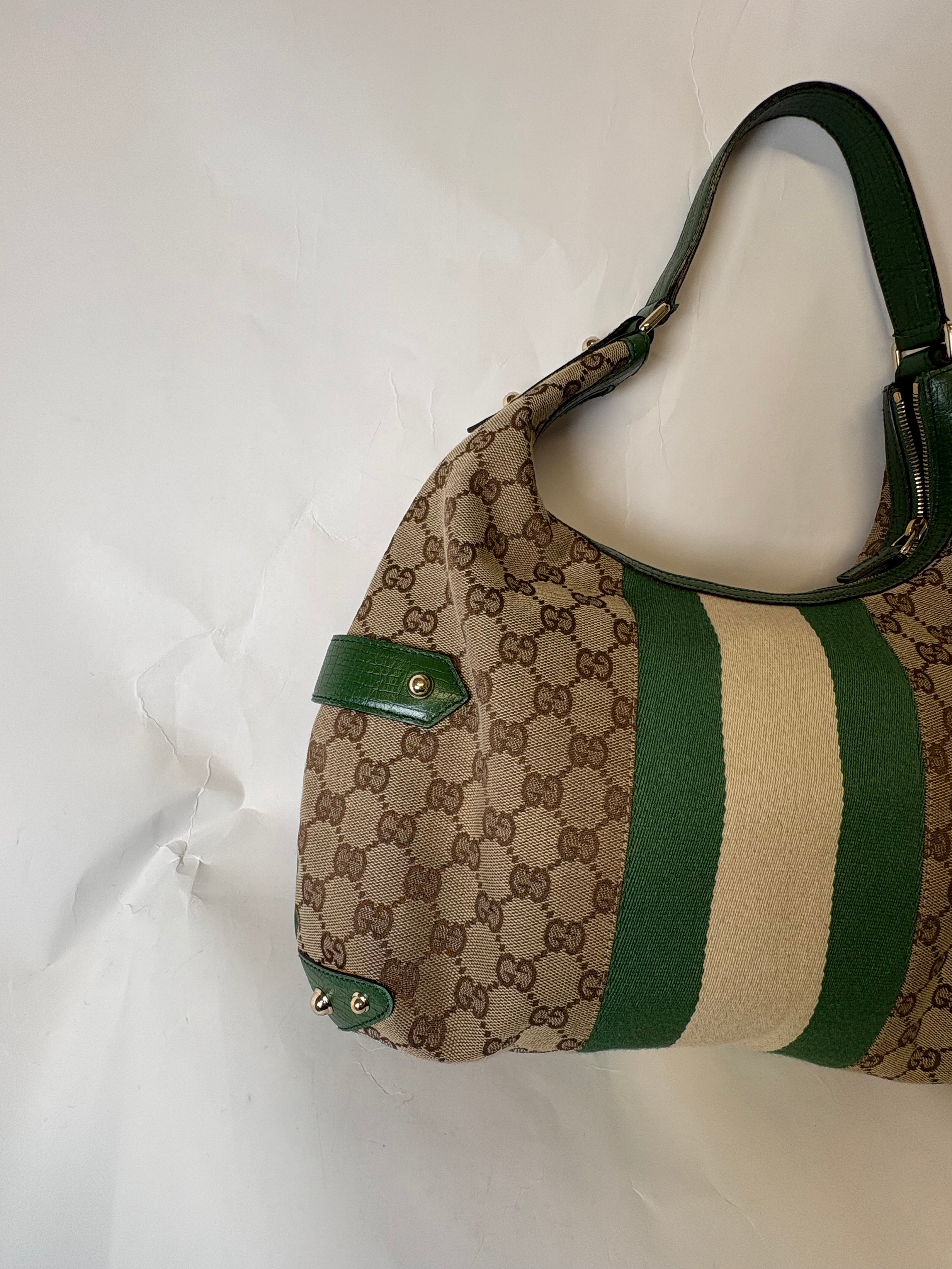 Gucci Horsebit Hobo chain large GG Canvas Verde Web