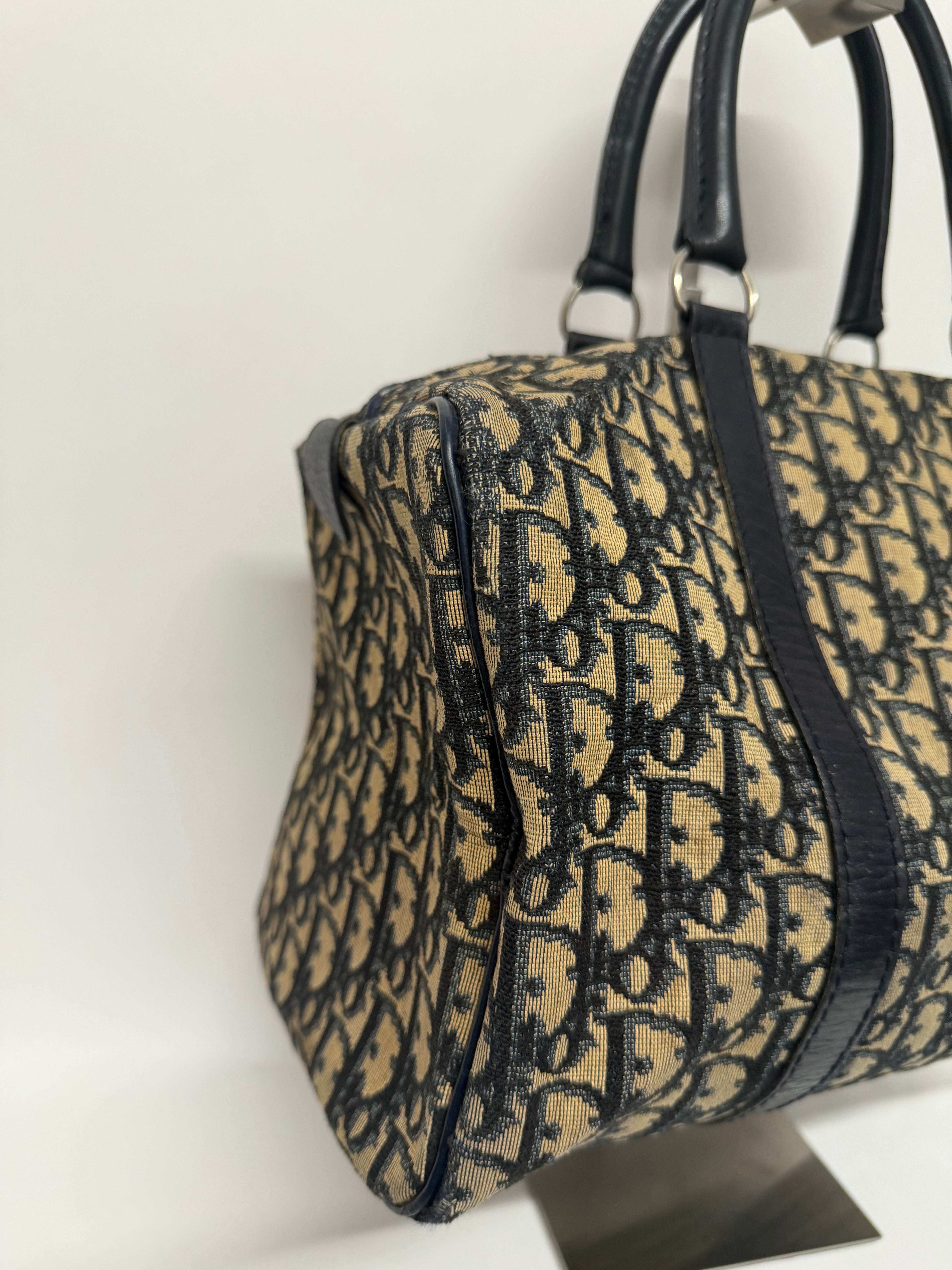 Dior Trotter Boston Bag Canvas x Leather Azul Marino