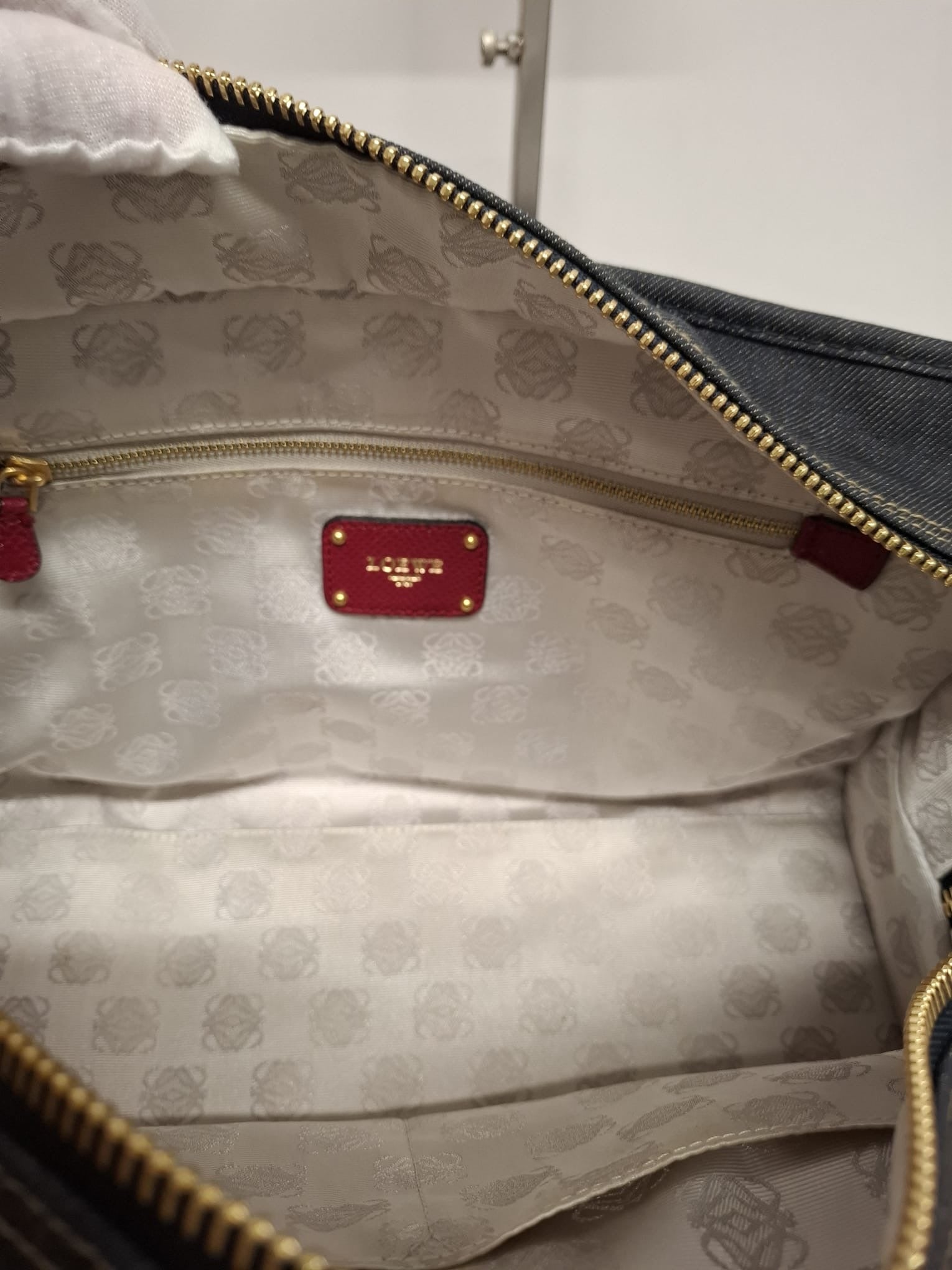 Loewe Amazona 36 Denim y Piel Rosa Efecto Lagarto