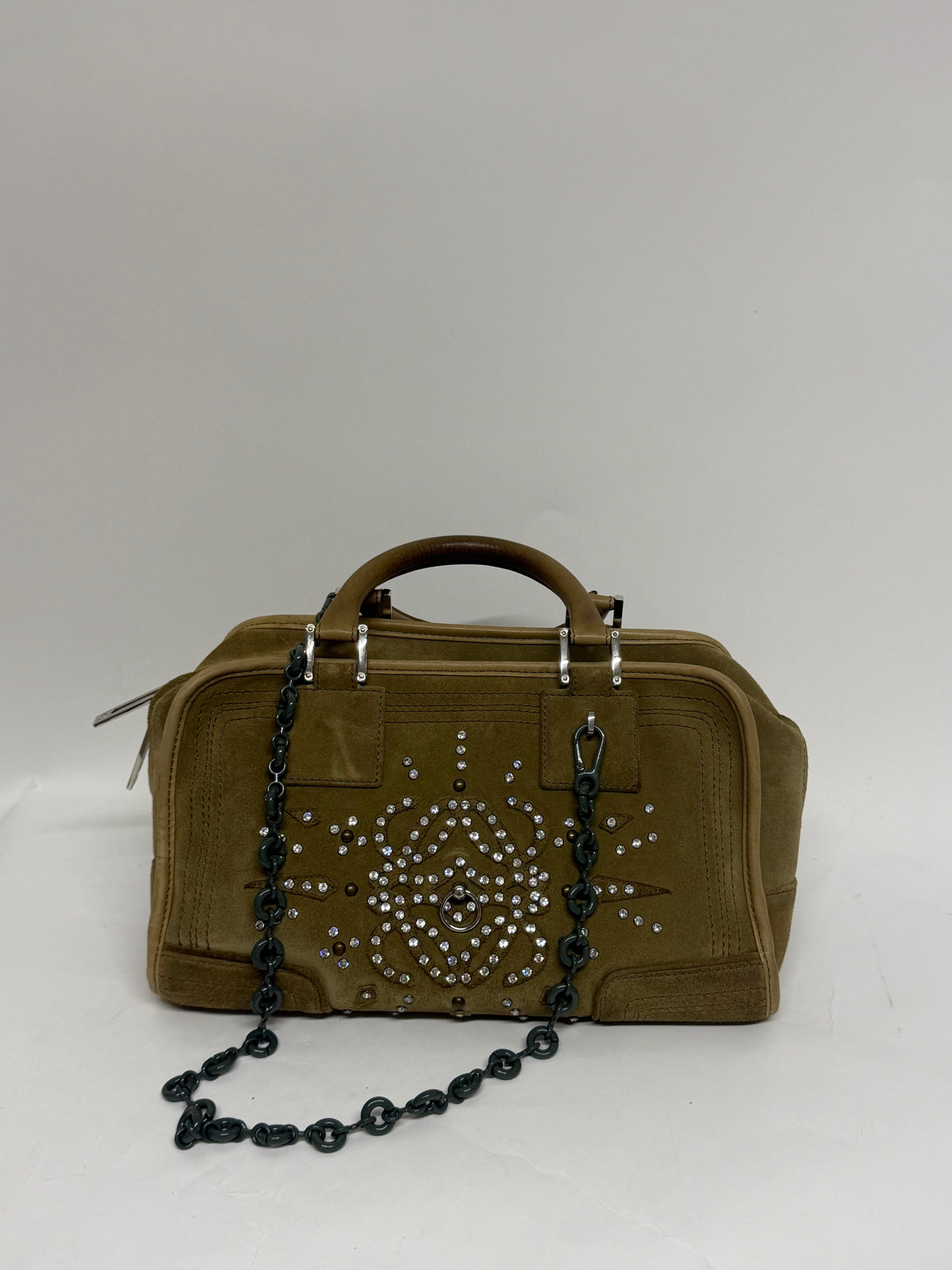 Loewe Amazona 28 Ante Caqui con Cristales de Swarovski · Herrajes Plata