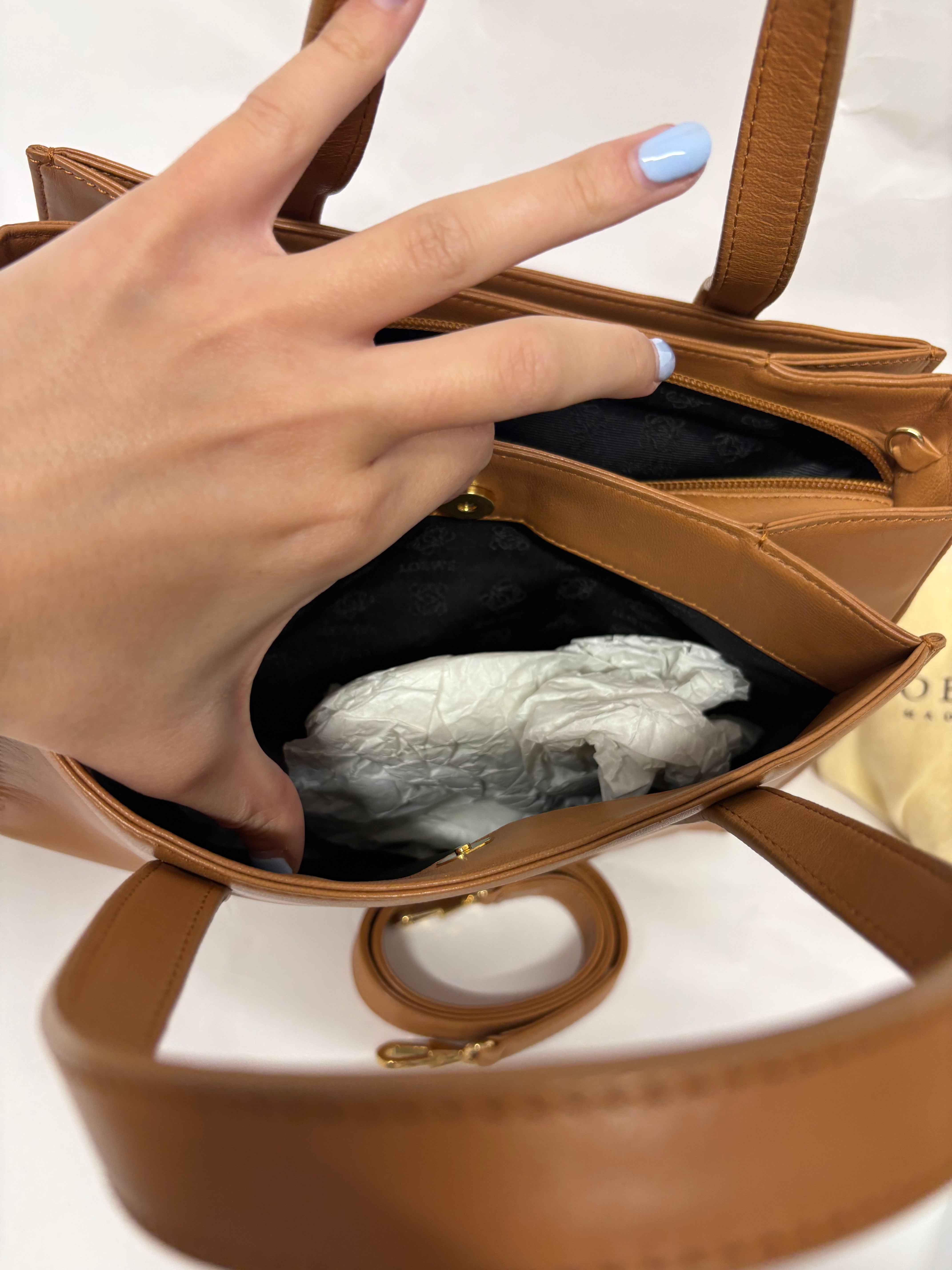 Loewe Vintage Piel Tafilete Camel 2-Way Original con bandolera
