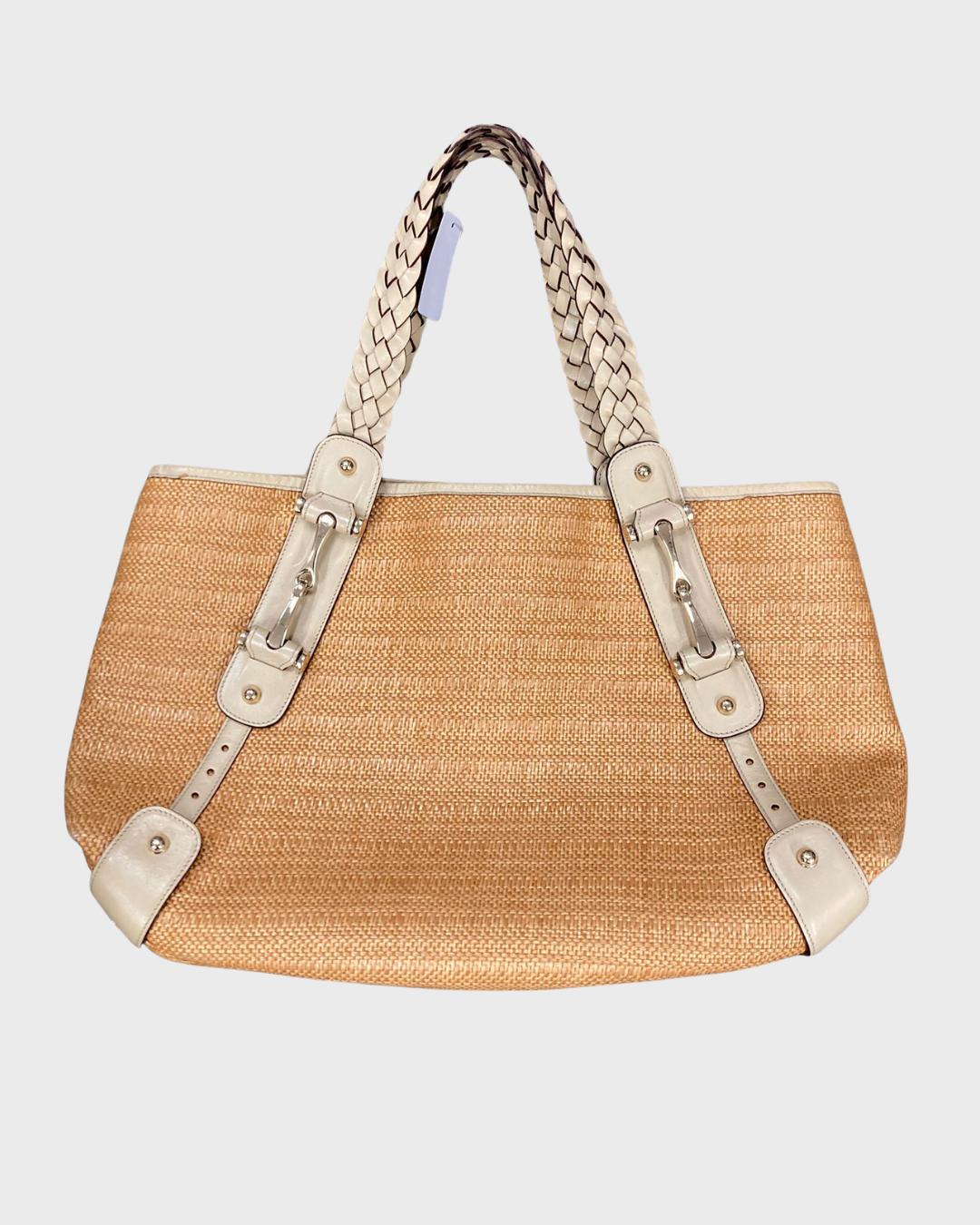 Gucci Horsebit Tote Bag en rafia y piel beige trenzada
