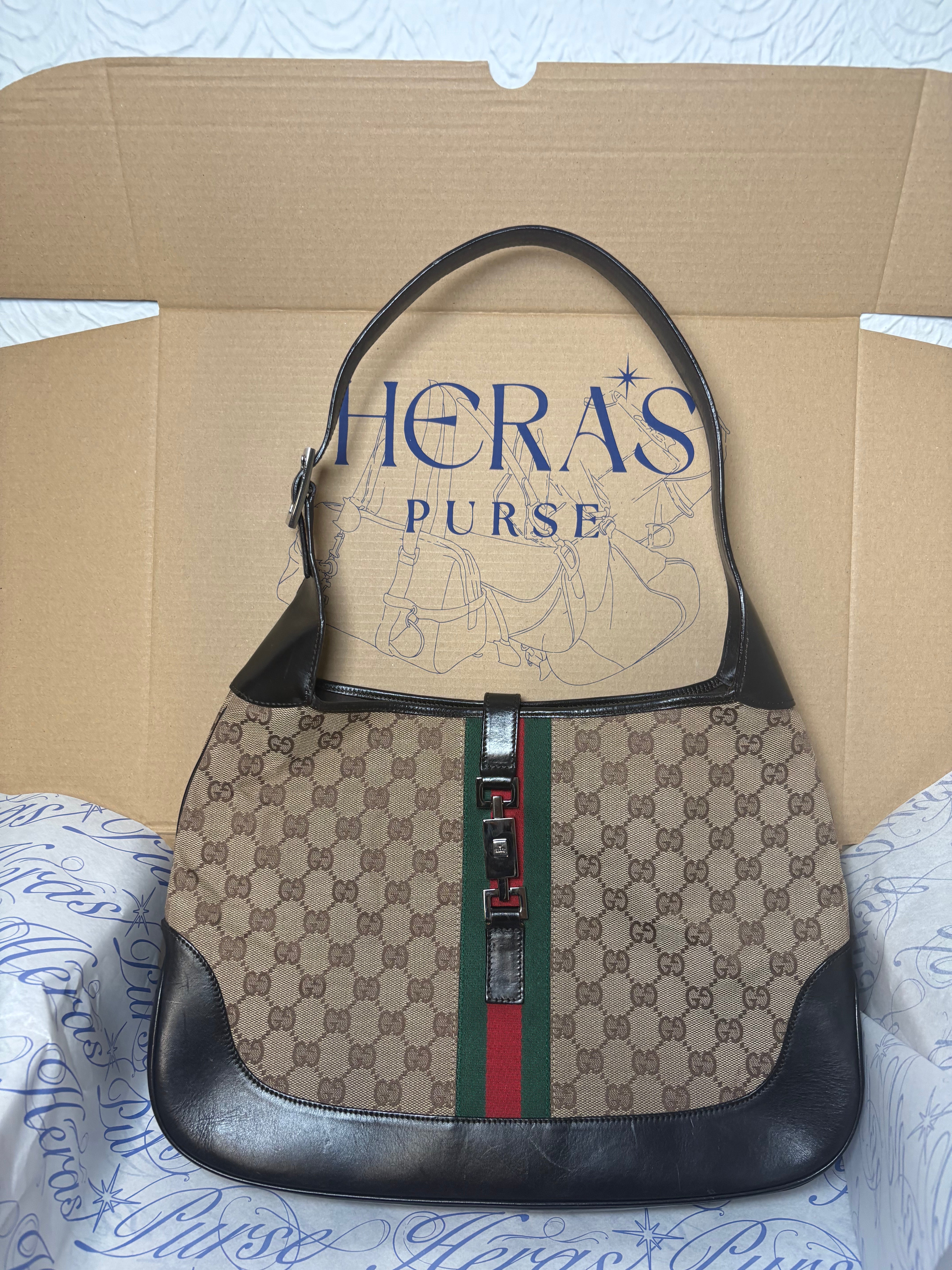 Gucci Jackie Grande Clásico Vintage | GG Canvas & Piel Marrón Oscuro