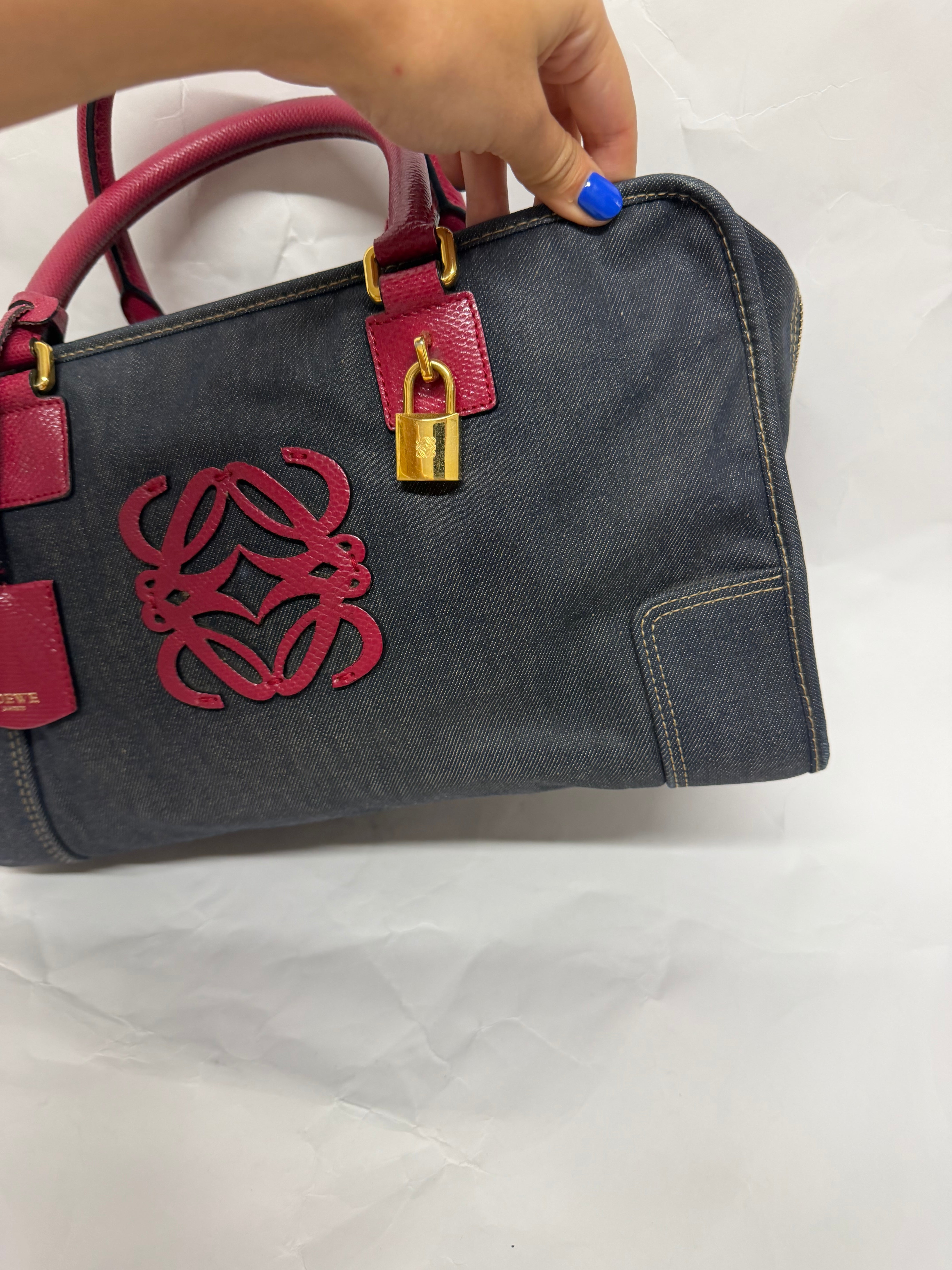 Loewe amazona 35 denim azul y rosa