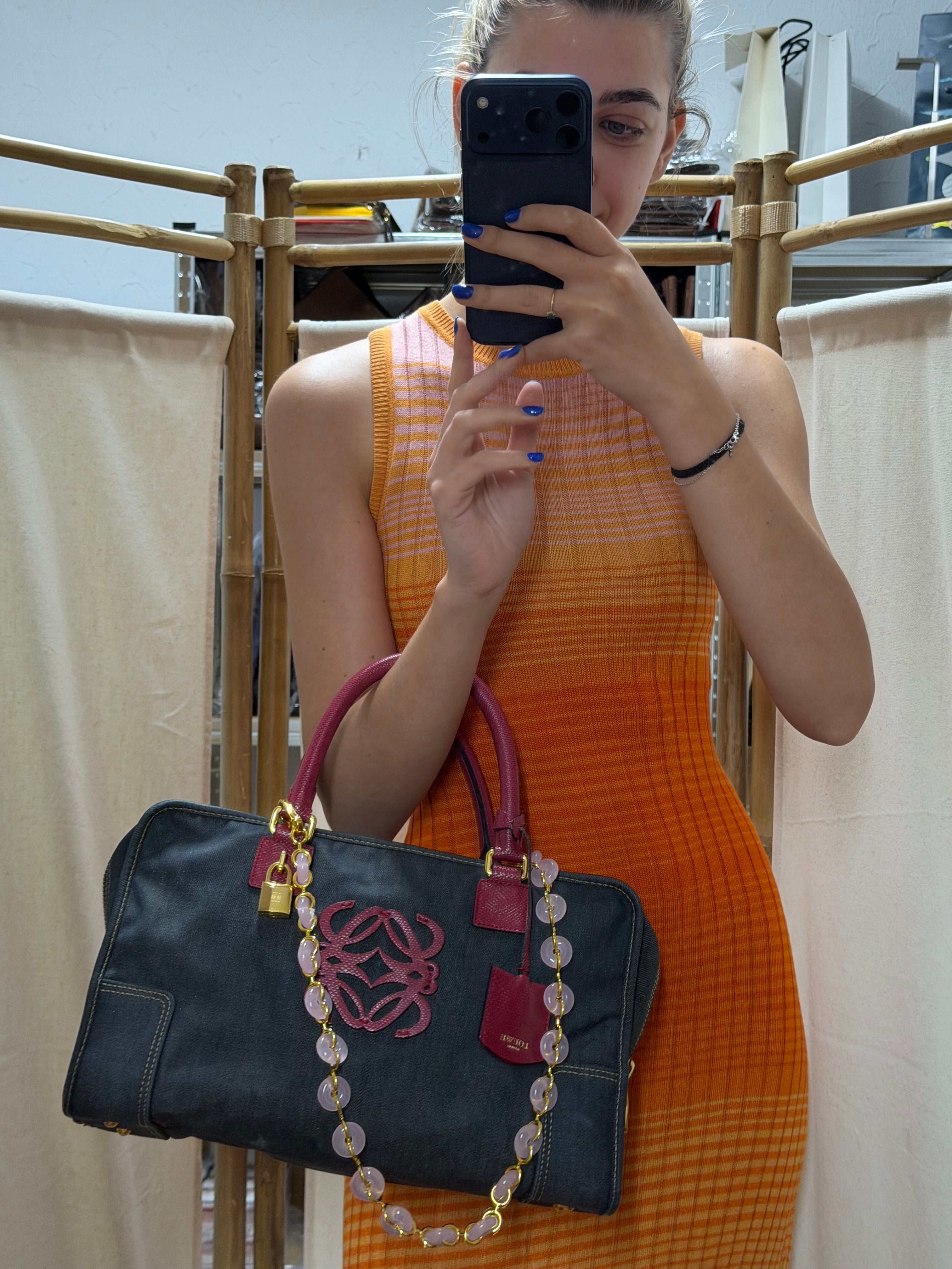 Loewe amazona 35 denim azul y rosa