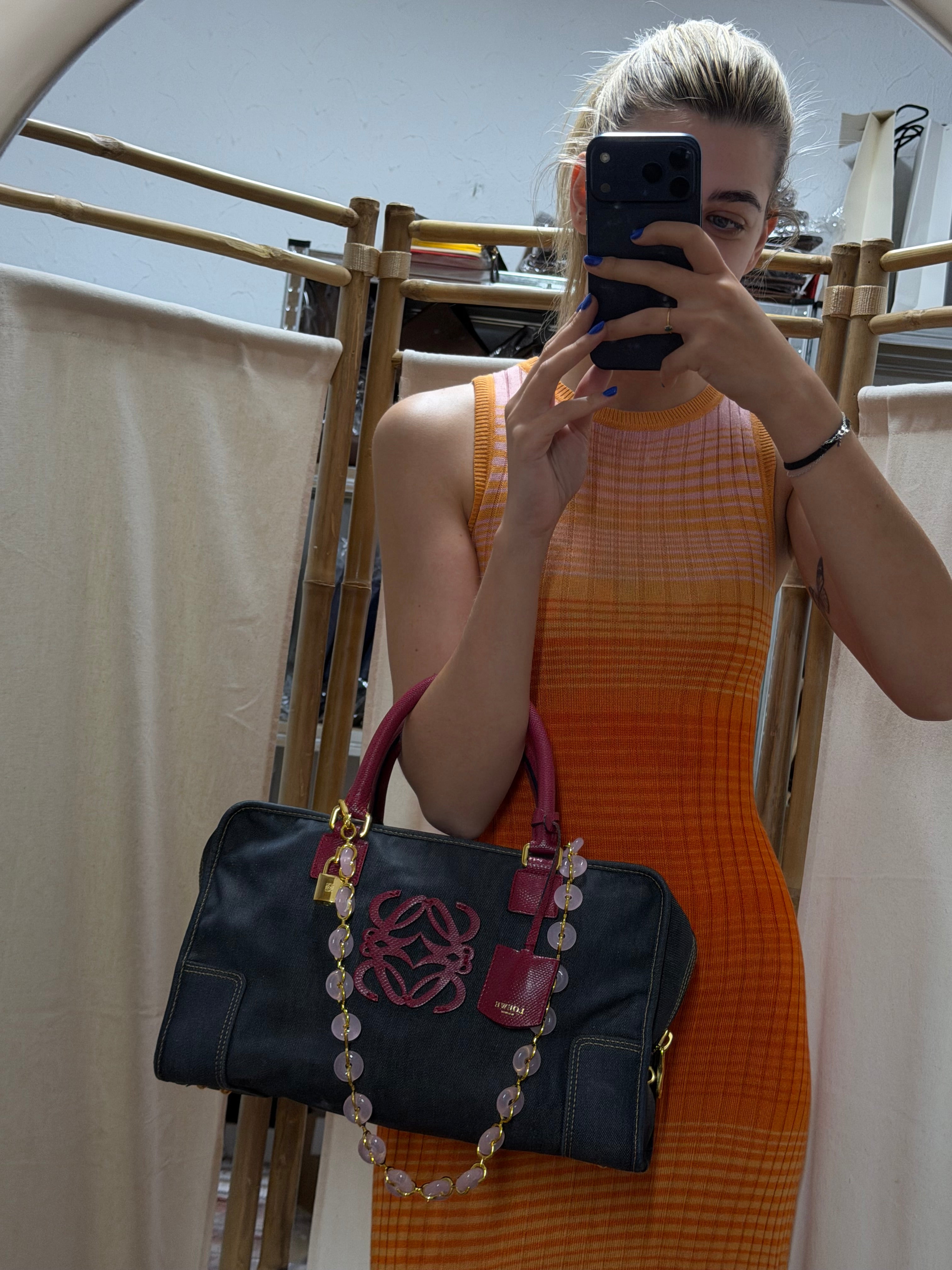 Loewe amazona 35 denim azul y rosa