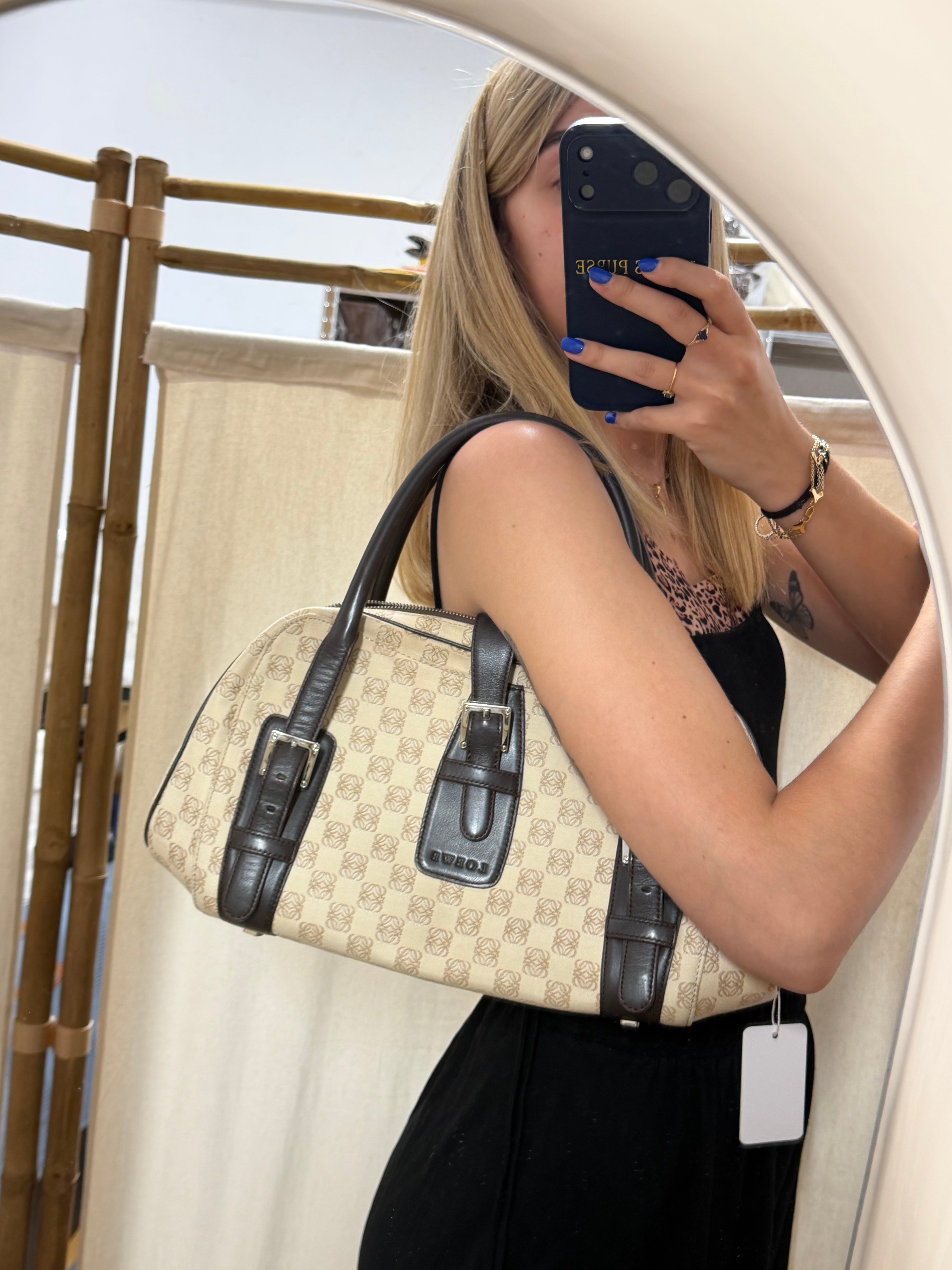 Loewe Senda Handbag Canvas Beige Brown