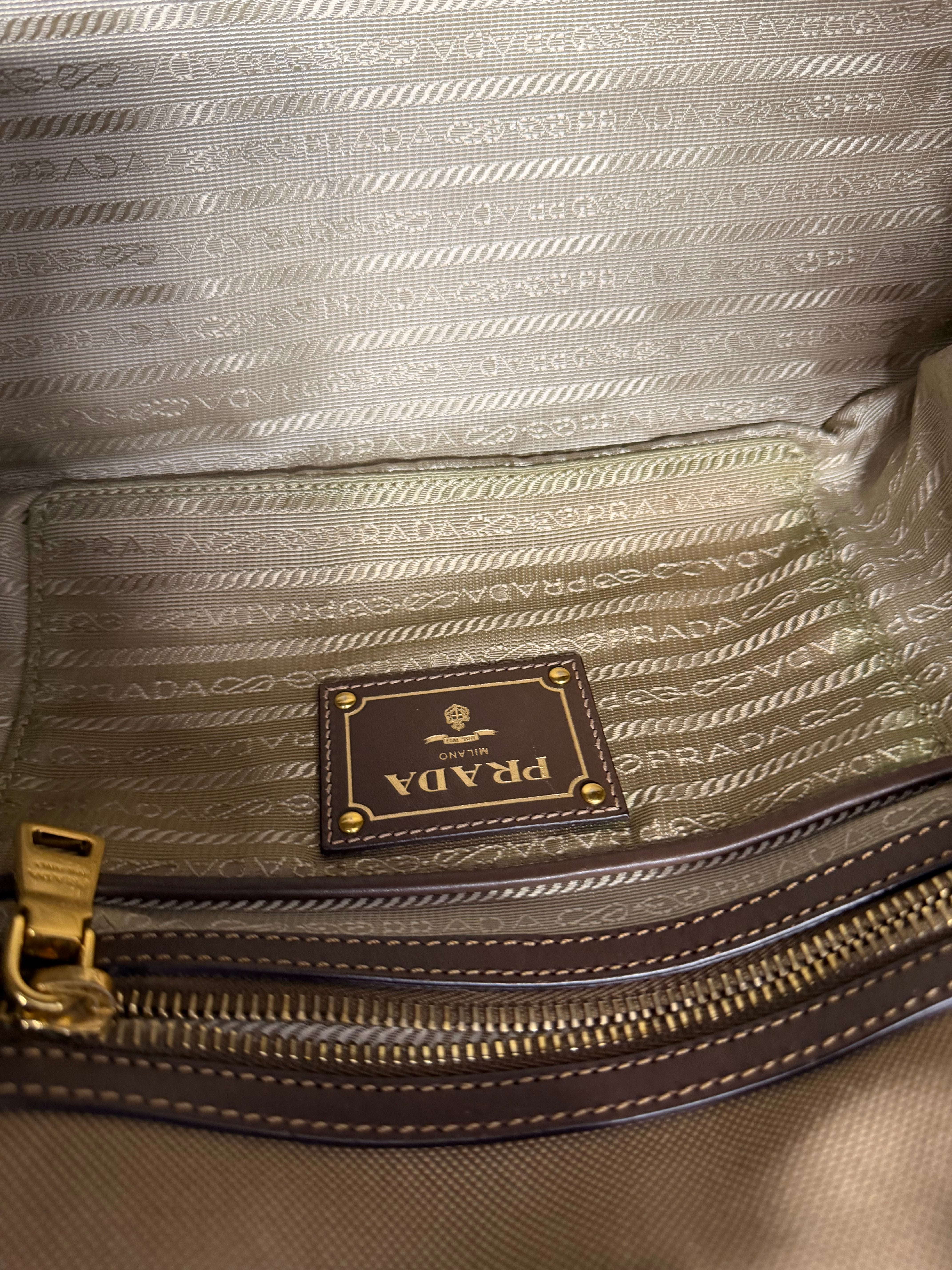 Prada Logo Jacquard Handbag | Canvas Beige Brown