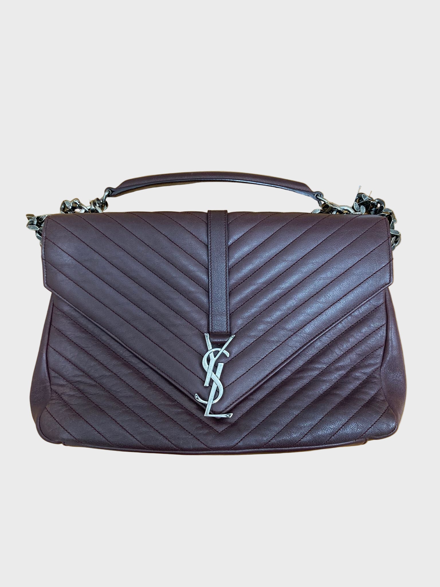 Saint Laurent College Large 2WAY Bag Bordeaux Chevron Leather