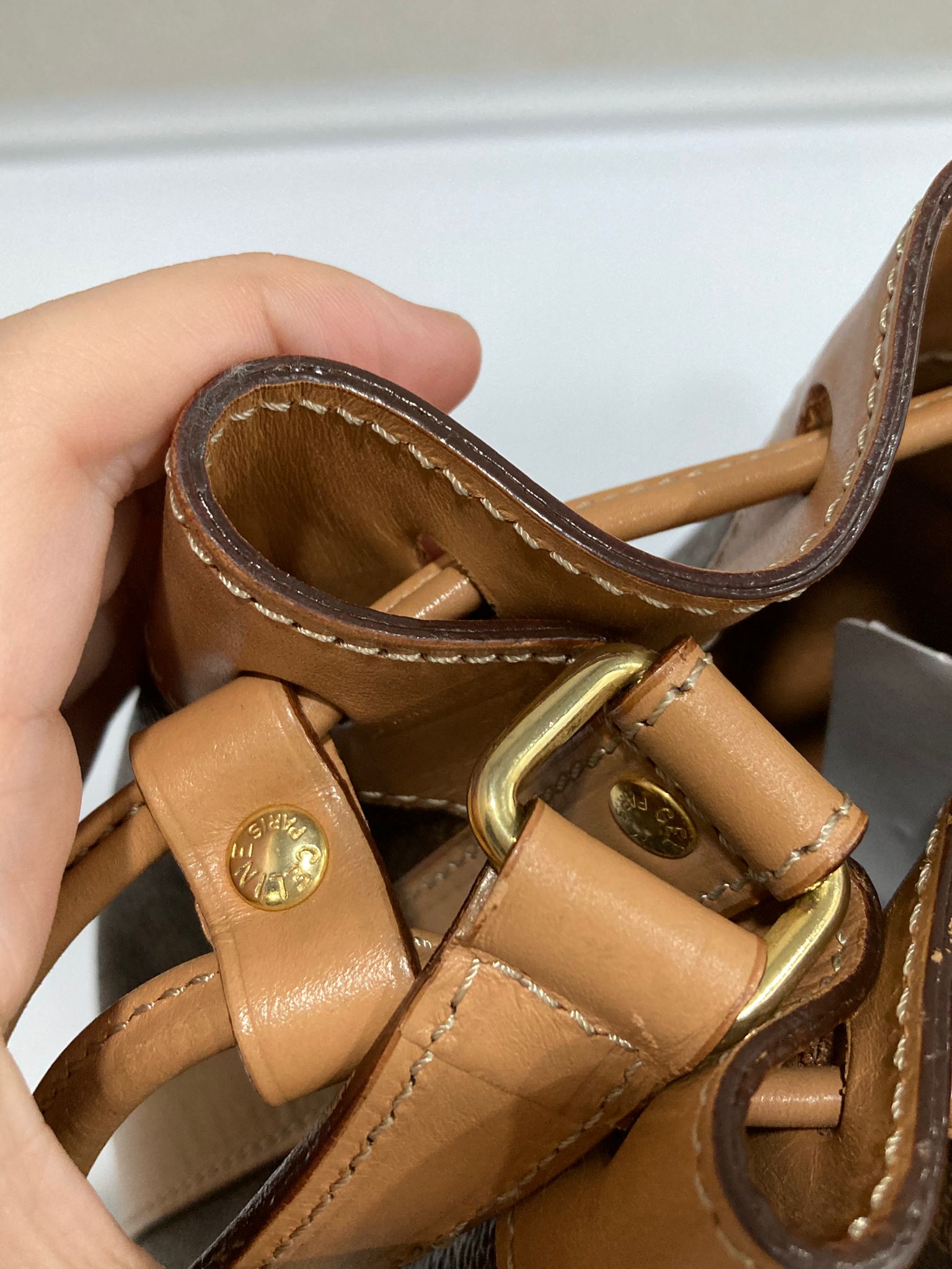 Céline bucket vintage macadam marrón con piel natural