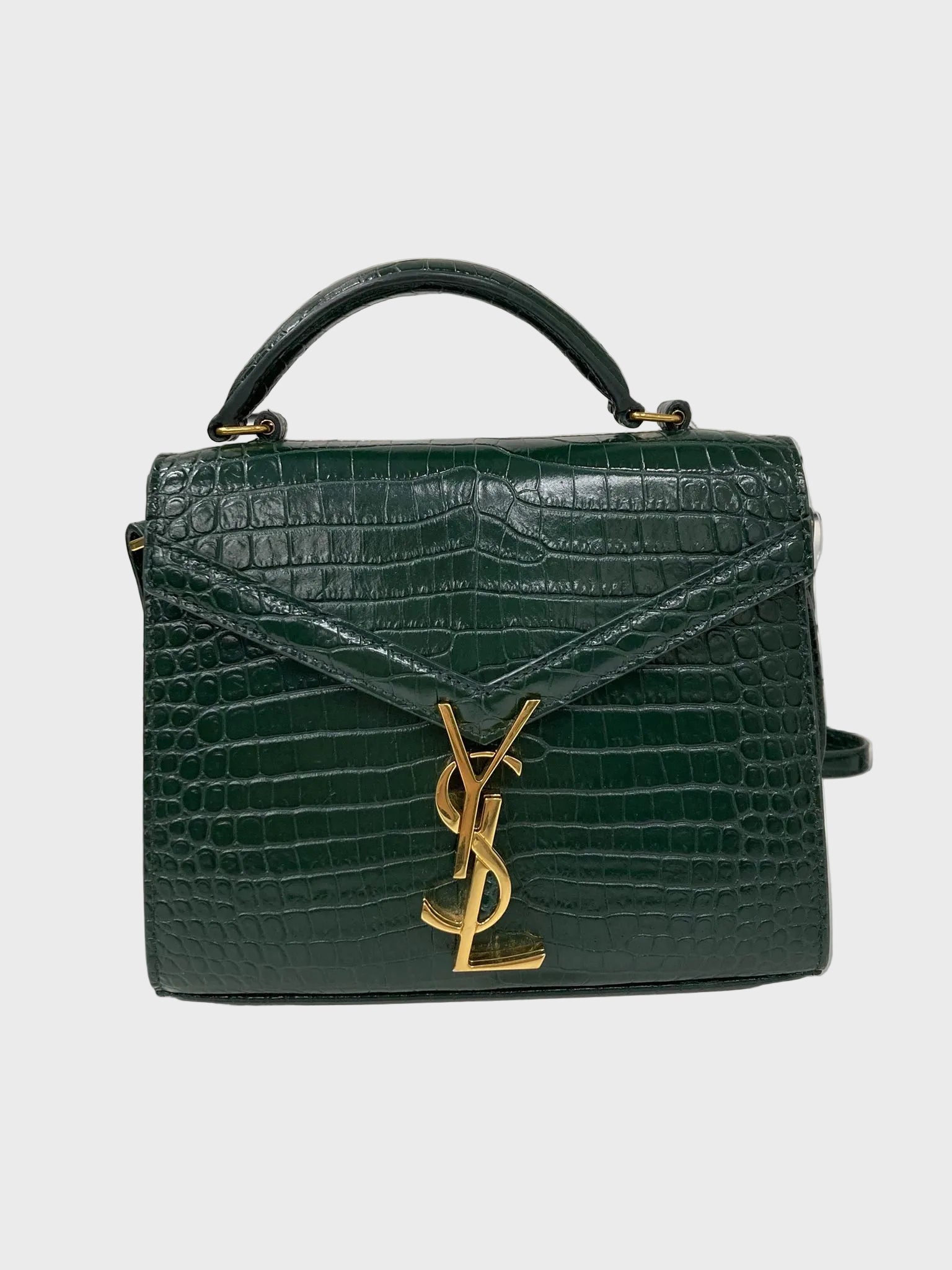 Saint laurent cassandra top handle verde efecto cocodrilo